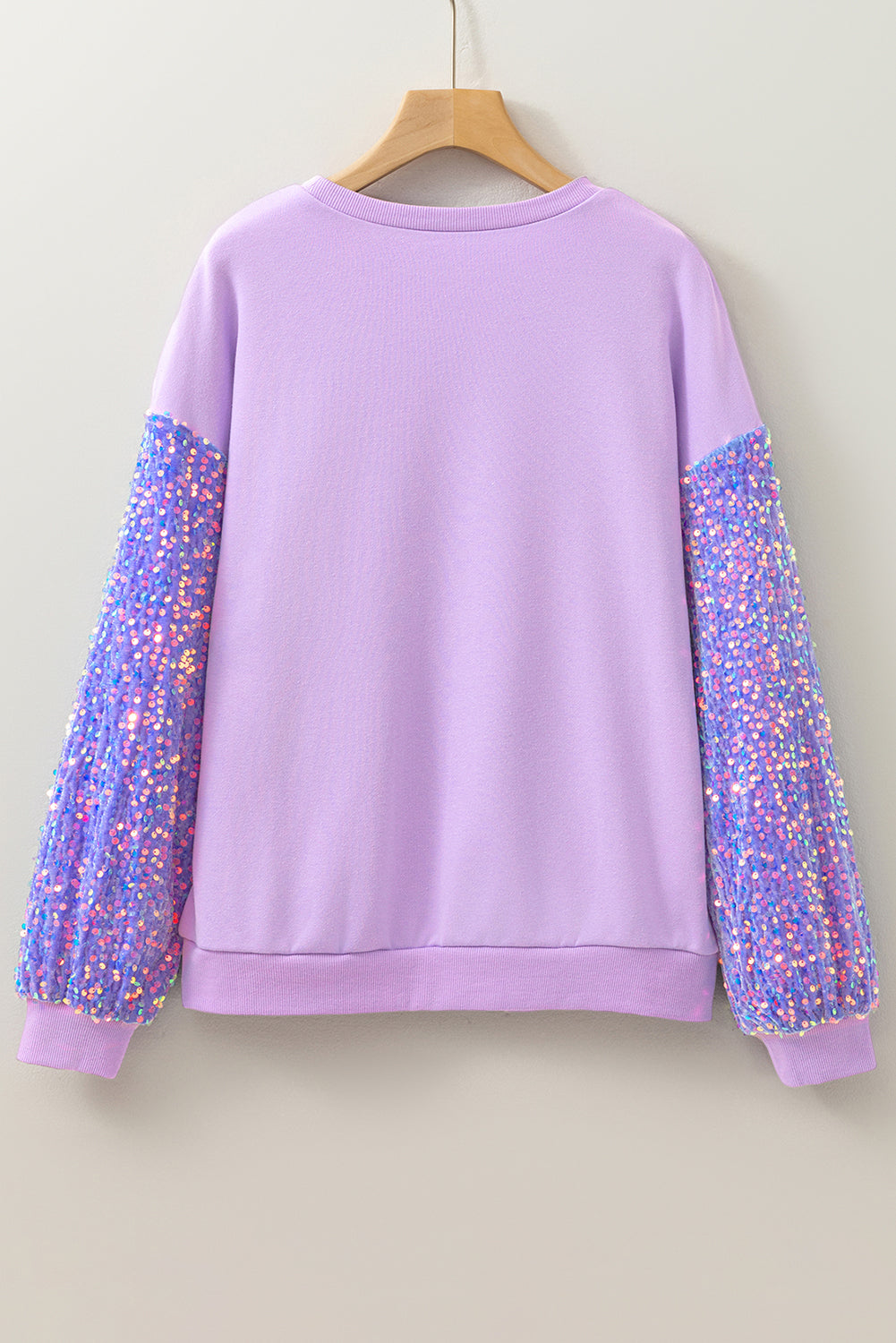 Orchid Petal Sequin Patchwork Long Sleeve Pullover Top eAura