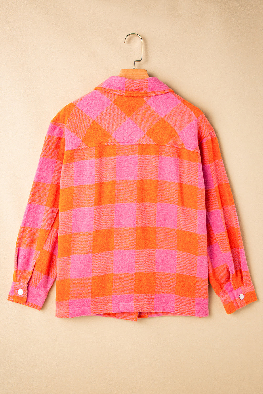 Orange Plaid Chest Pockets Button-up Turn Down Collar Jacket Beagle Boutique Fashion Outlet