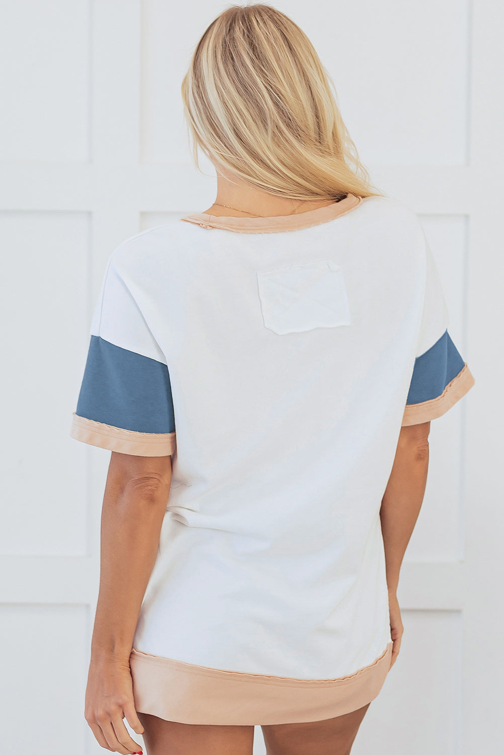 Multicolour Colourblock Patchwork Side Split Tunic T Shirt eAura