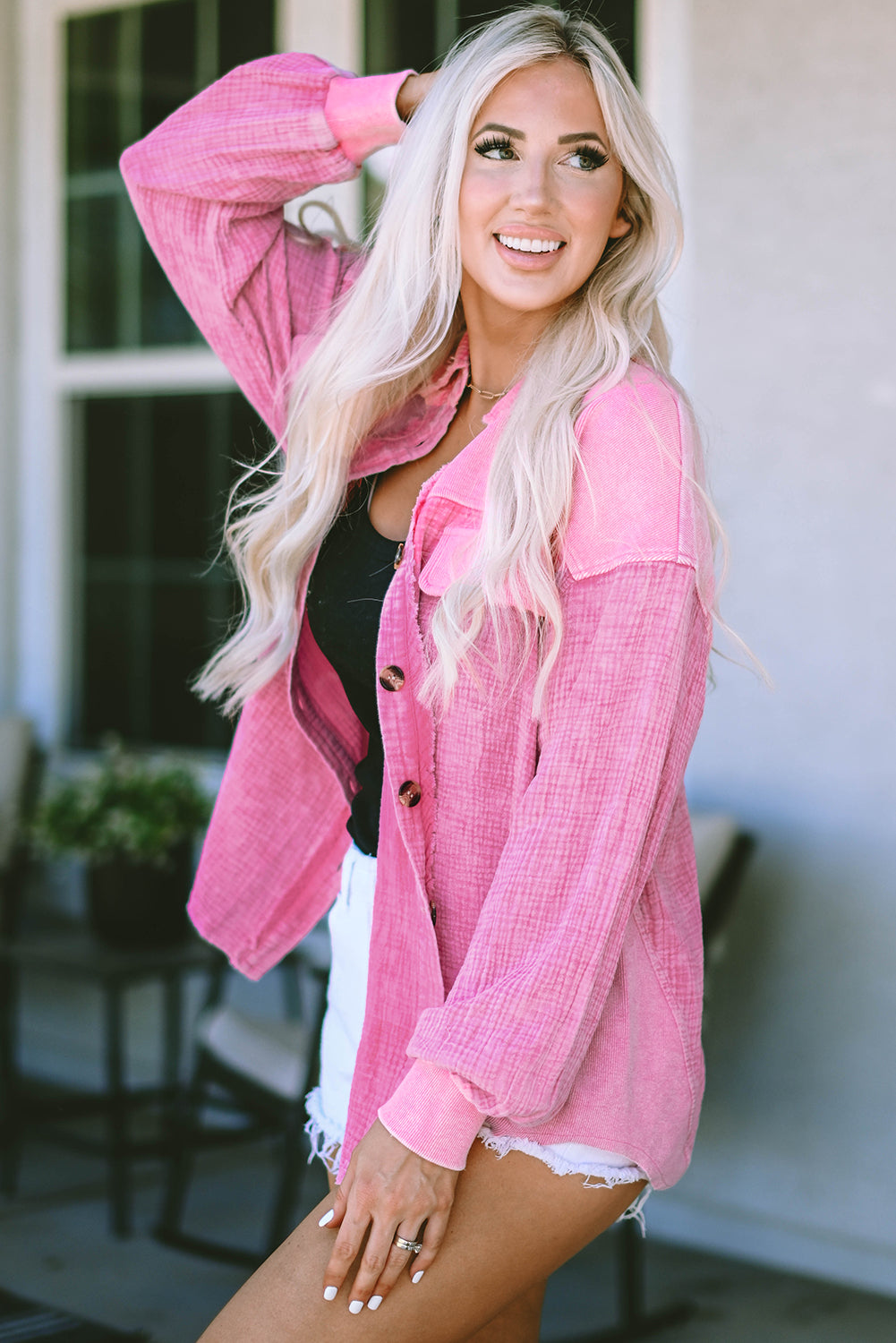 Rose Mineral Washed Cotton Shacket eAura