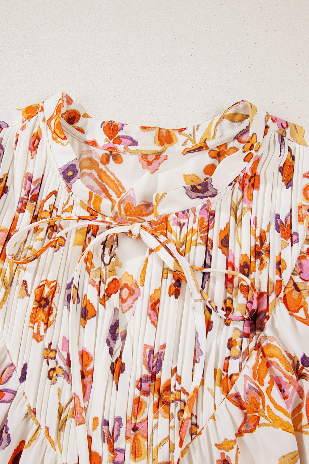 Apricot Floral Geometric Print Ruffled Trim Flutter Sleeve Mini Dress eAura