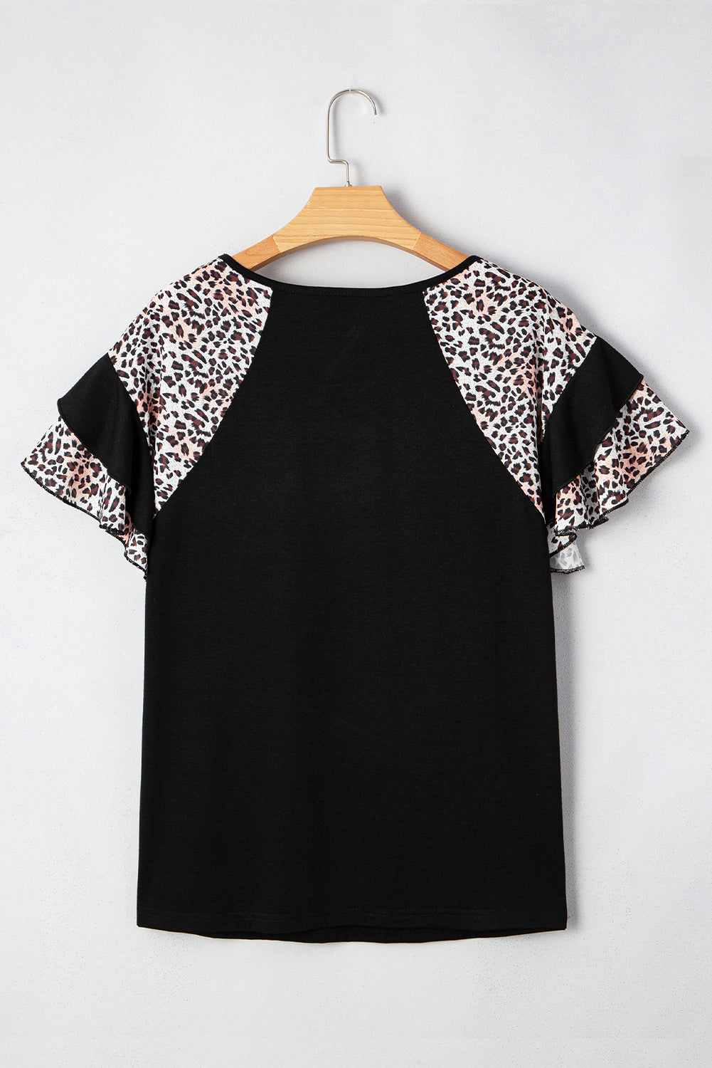 Black Leopard Ruffle Patchwork Sleeve Plus Size Summer Top BB Fashion Outlet
