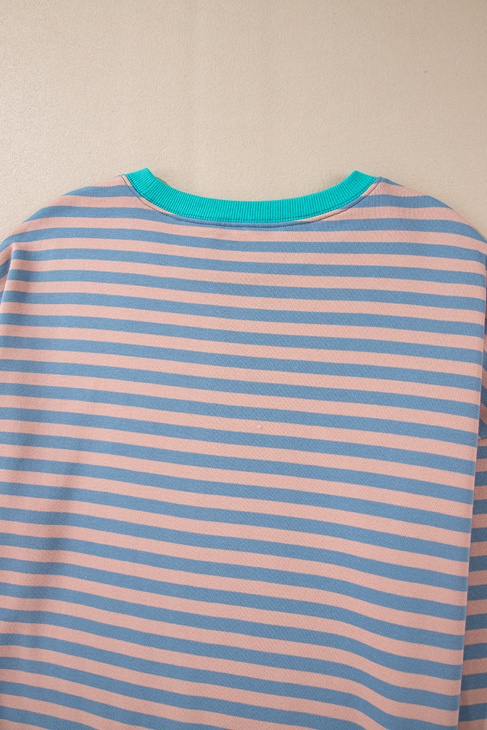 Striped Contrast Ribbed Trim Crossed Stitch Drop Shoulder Sweatshirt - eAura