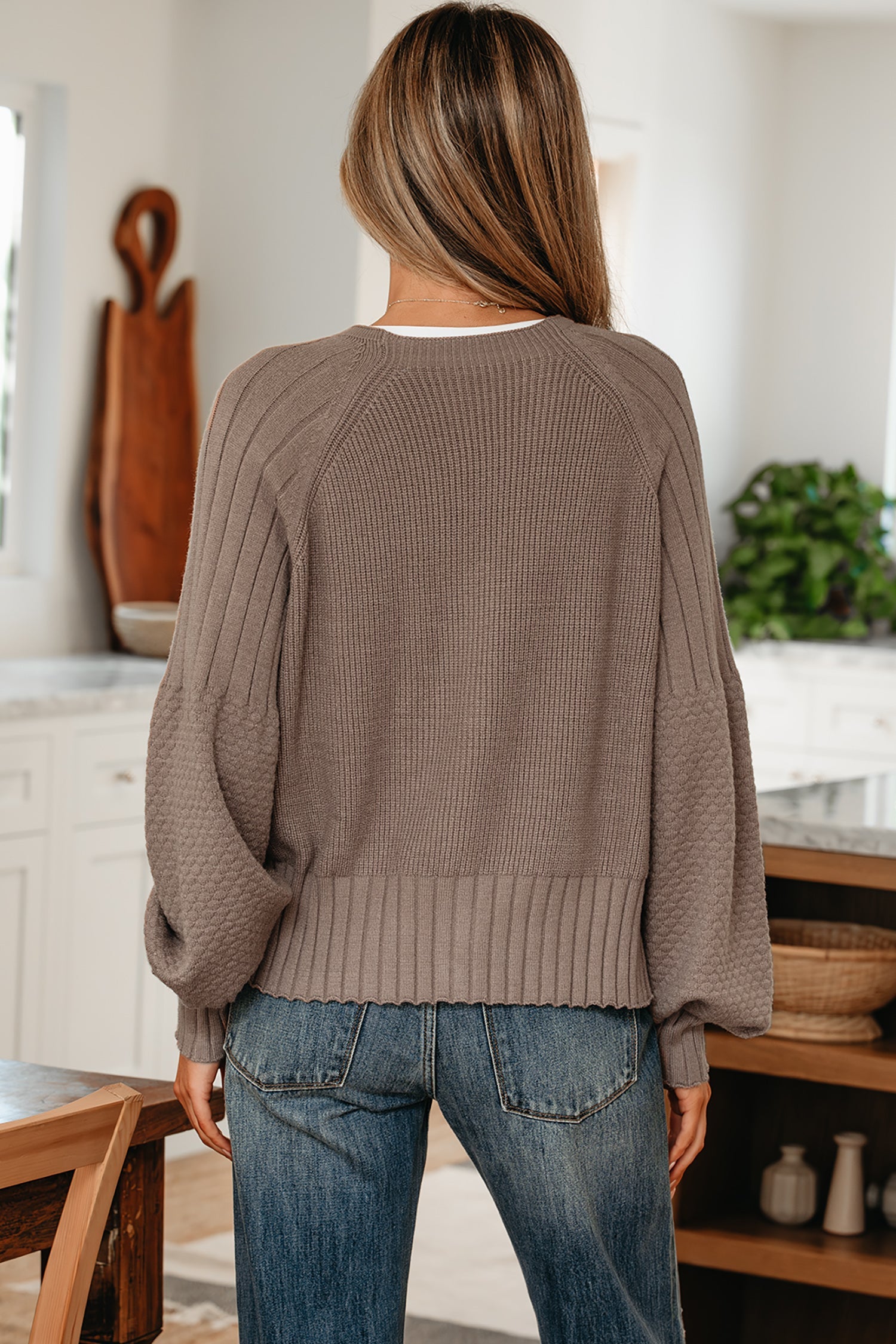 Mixed Texture Cardigan With Buttons - V-Neck - Sweaters & Cardigans/Cardigans