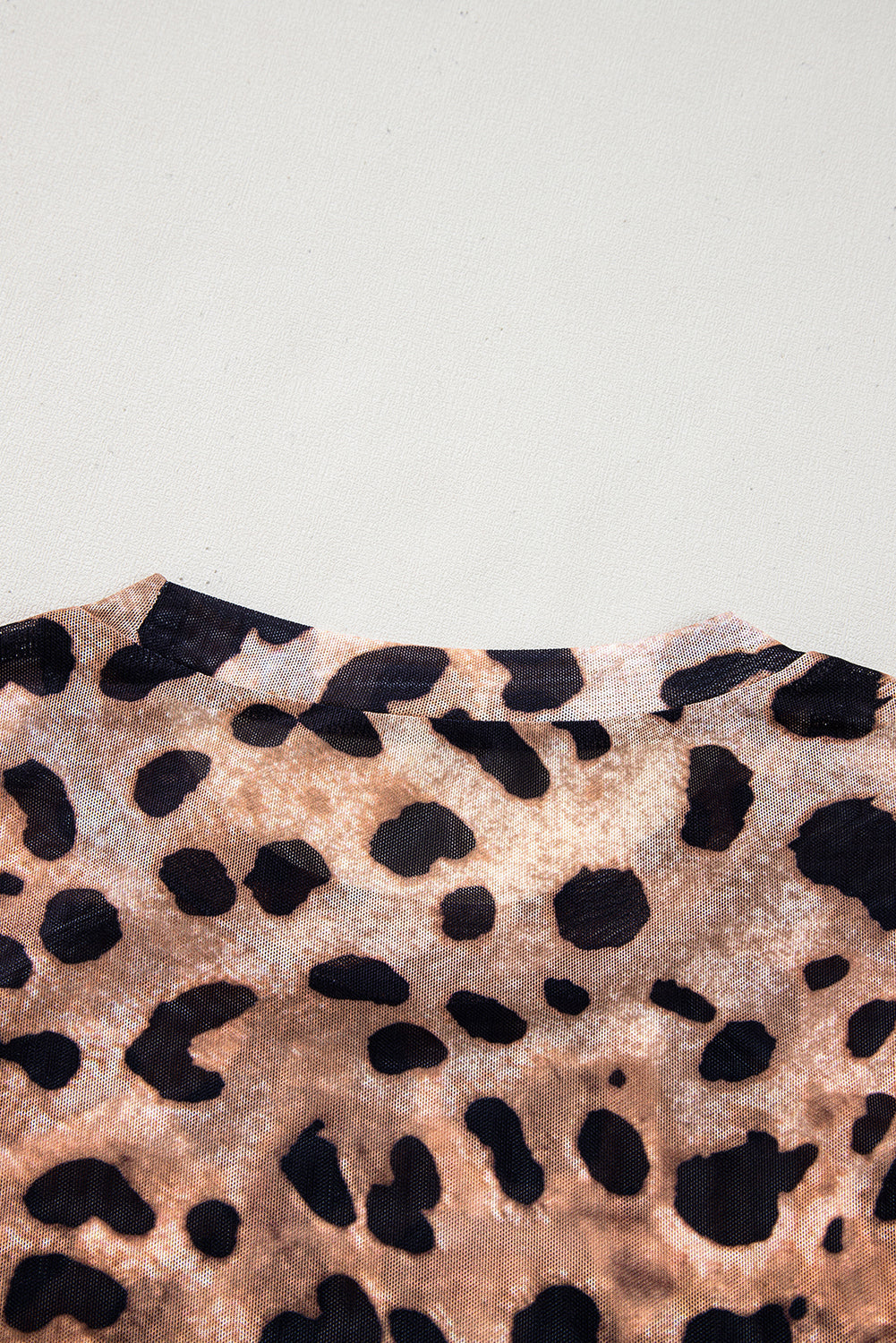 Brown Leopard Round Neck Long Sleeve Slim Top eAura