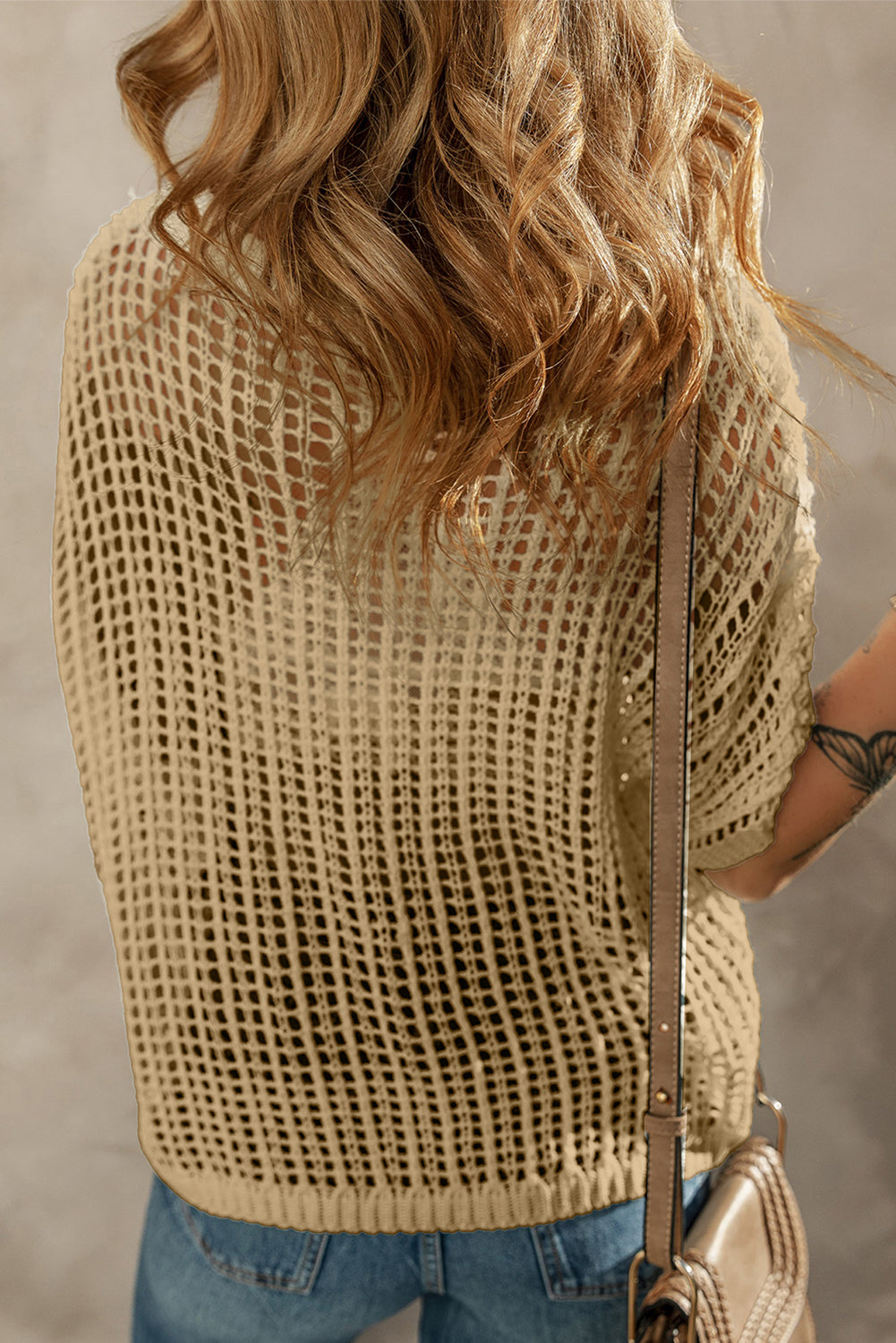 Light French Beige Crochet Flower Hollow-out Sweater eAura