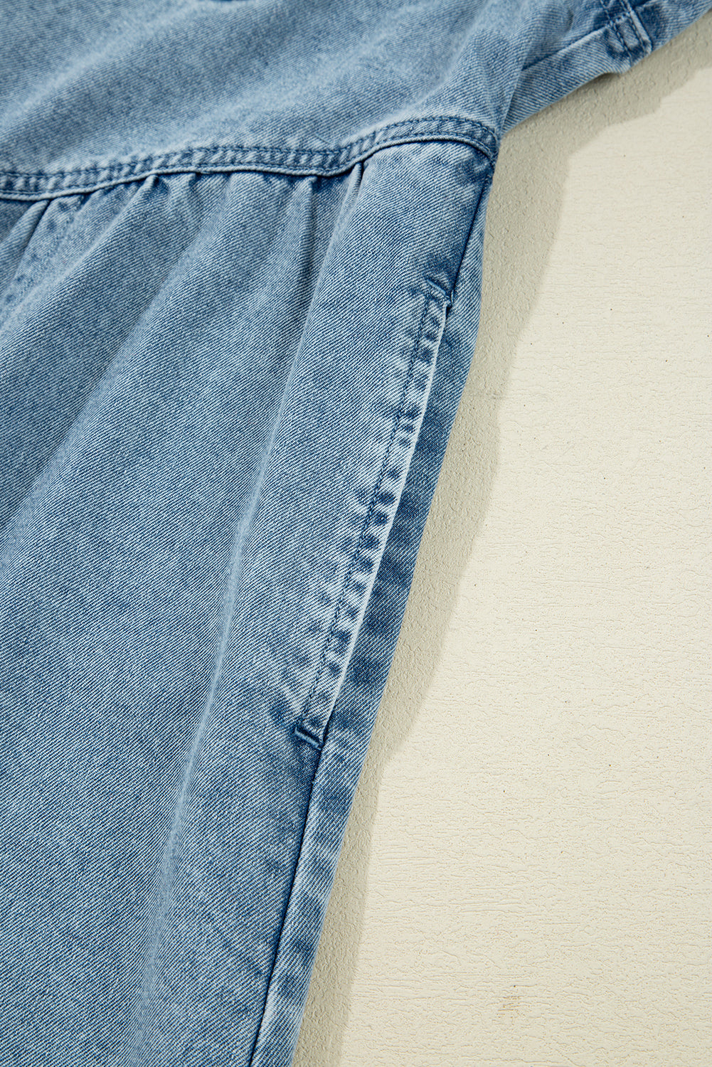 Smocked Cuffs Flared Denim Shirt Mini Dress - eAura
