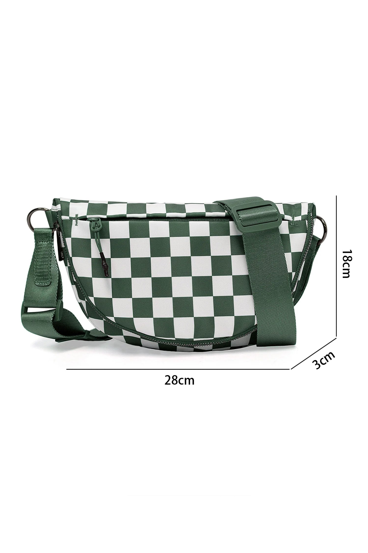 Coffee Checkered Canvas Crescent Shoulder Bag