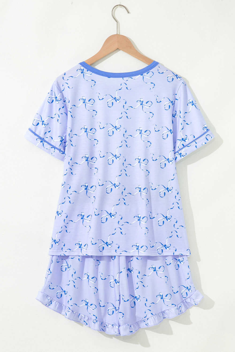 Sky Blue Bow Print Ruffled Short Pyjamas eAura