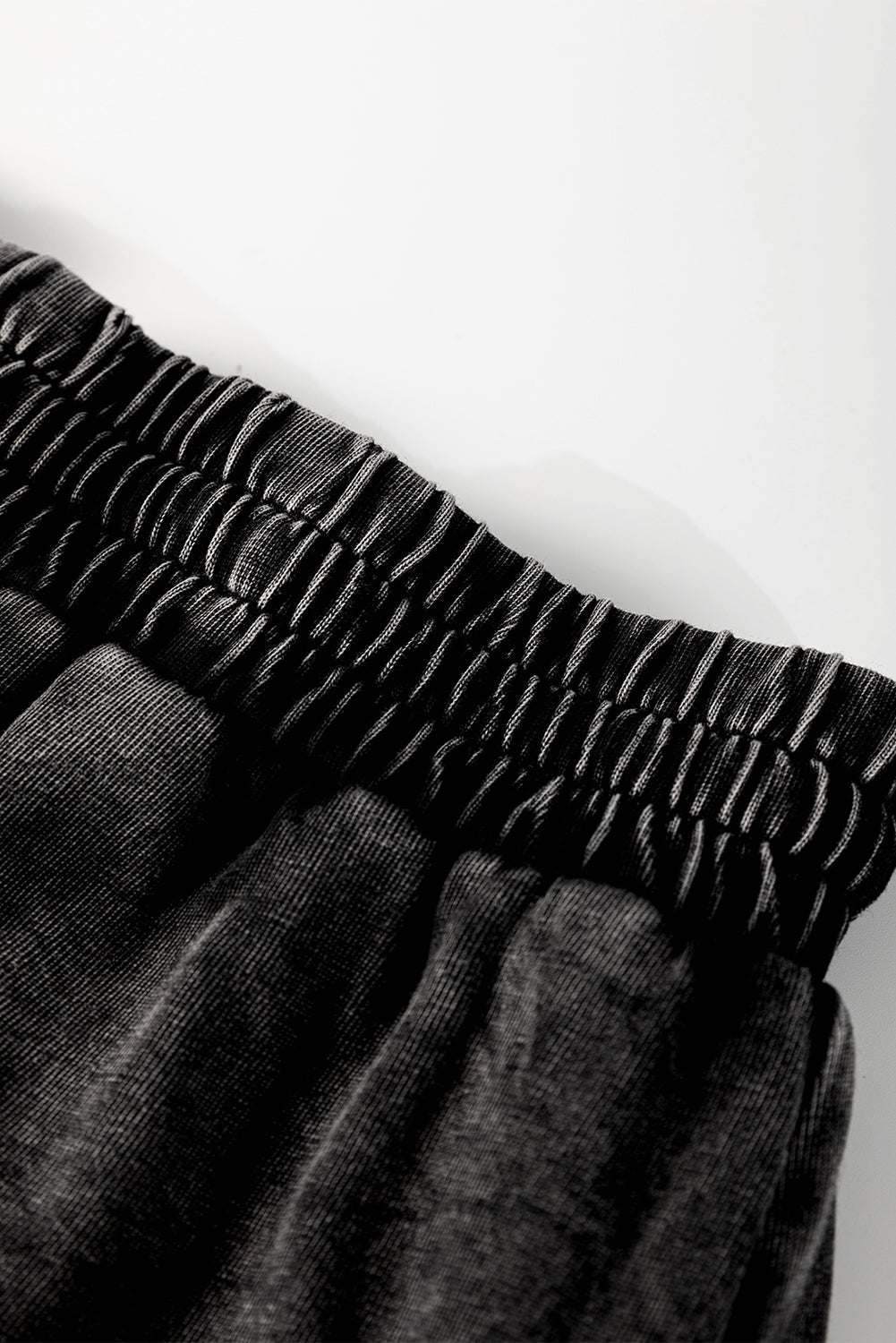 Black Mineral Wash French Terry High Waist Casual Shorts eAura