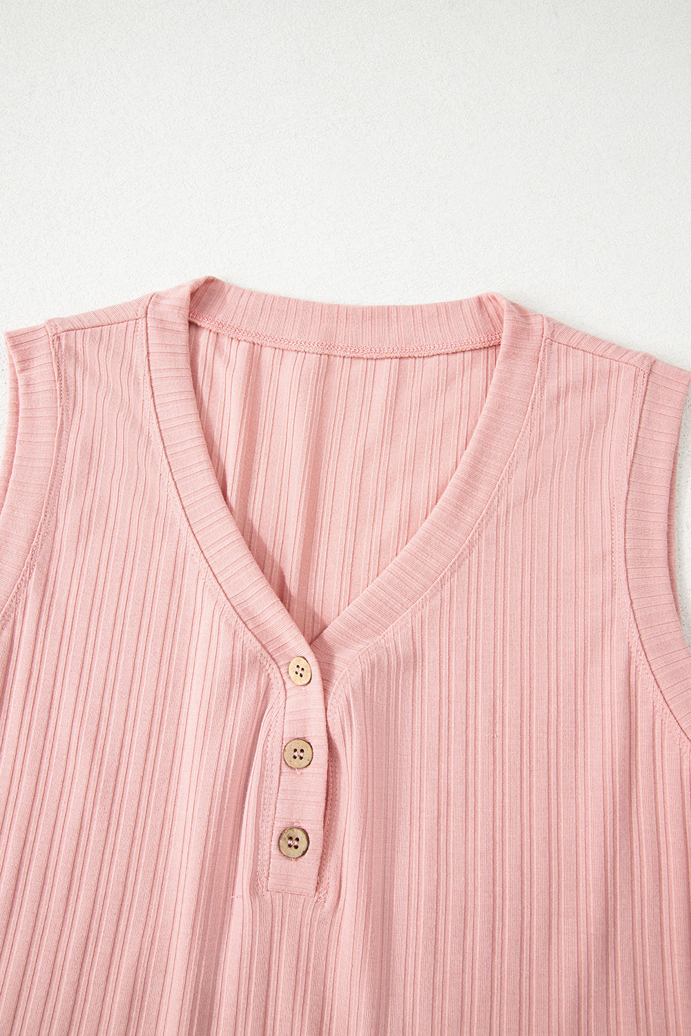 Pink Ribbed Button V Neck Tank Top and Shorts Co-ord Set eAura