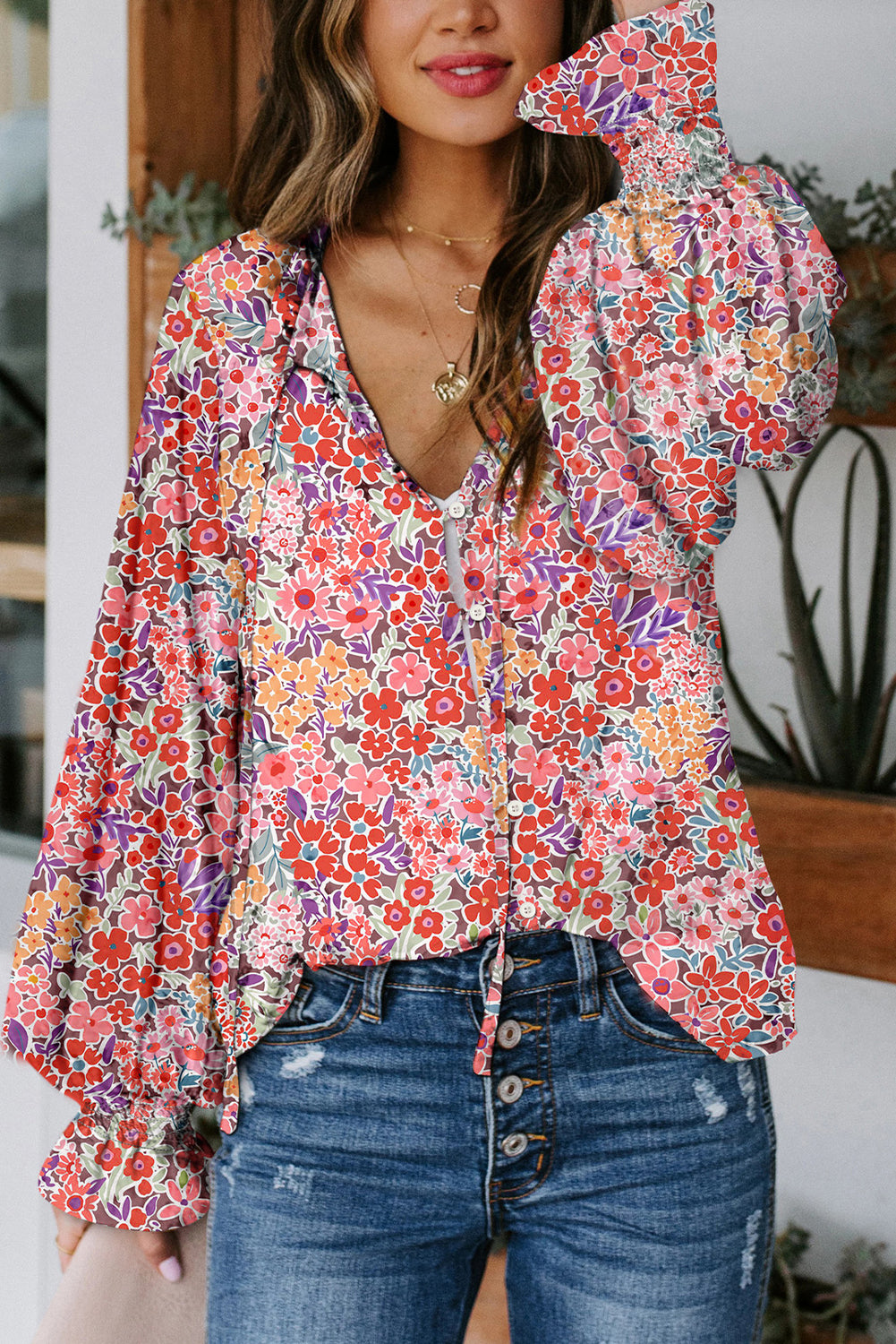 Cakewalk Floral Smocked Blouse