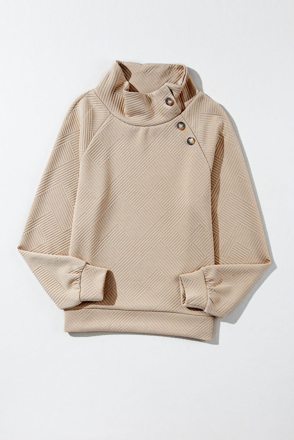 Asymmetric Buttons Detail High Neck Textured Sweatshirt eAura