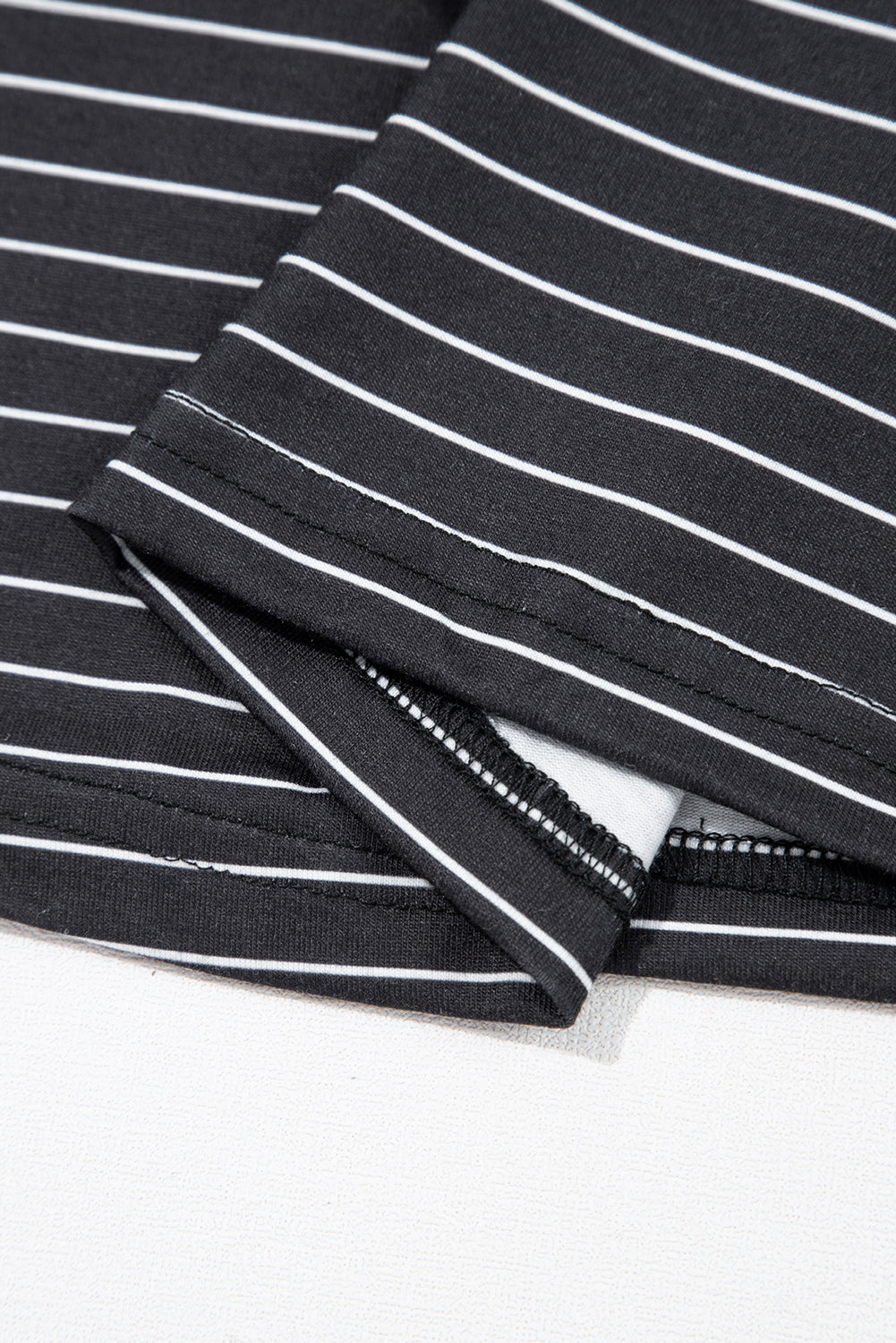 Black Stripe Ruffled Short Sleeve Crew Neck T Shirt Shift Mini Dress eAura