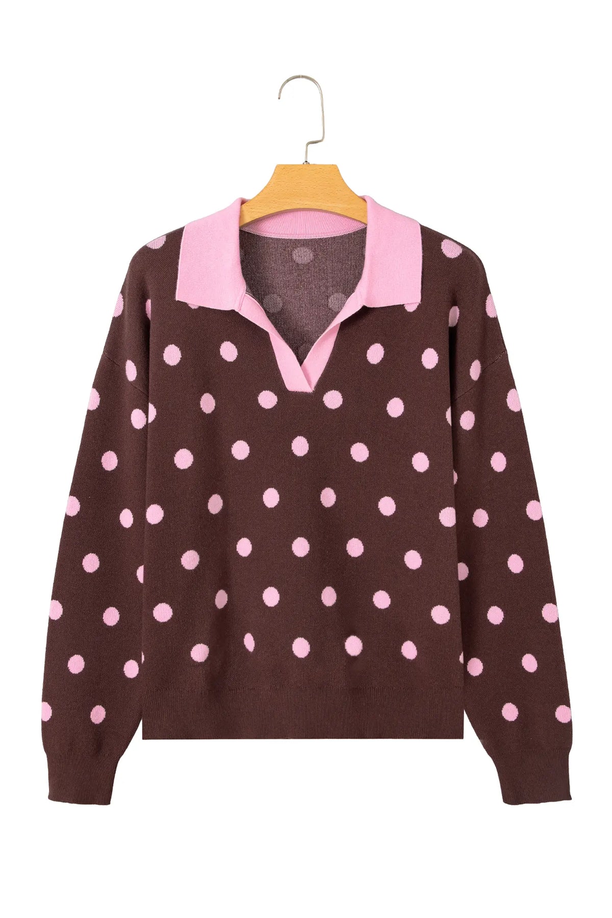 Polka Dot Pattern Colour Block Collared Loose Pullover Sweater
