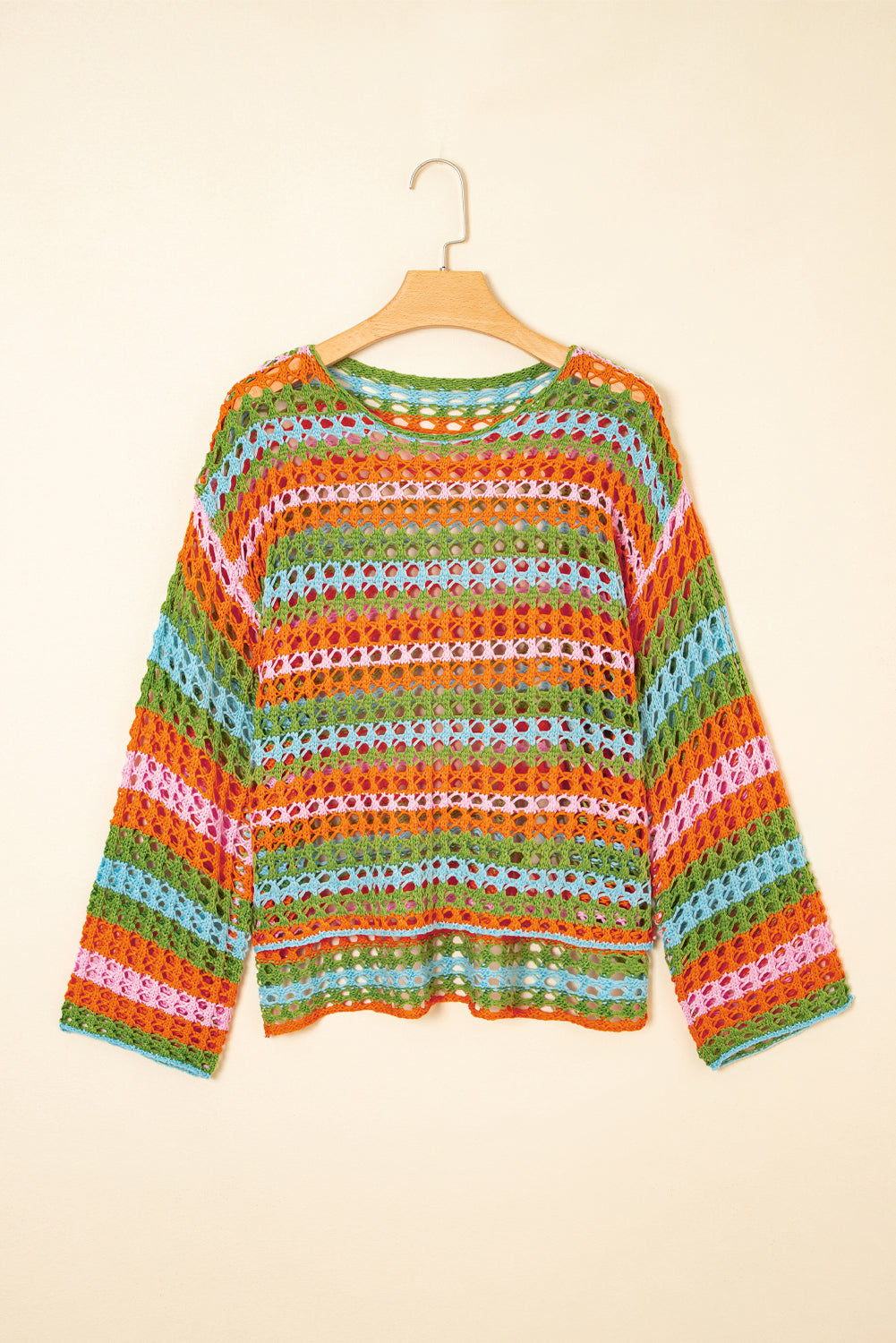 Carrot Multi Stripe Open Knit Sweater Beach Cover Up eAura