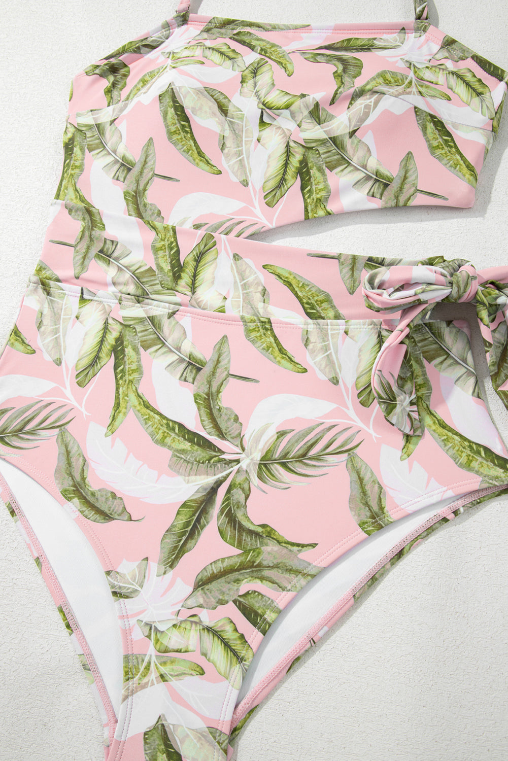 Pink Tropical Asymmetric Cut out Halter Backless One Piece Swimwear eAura