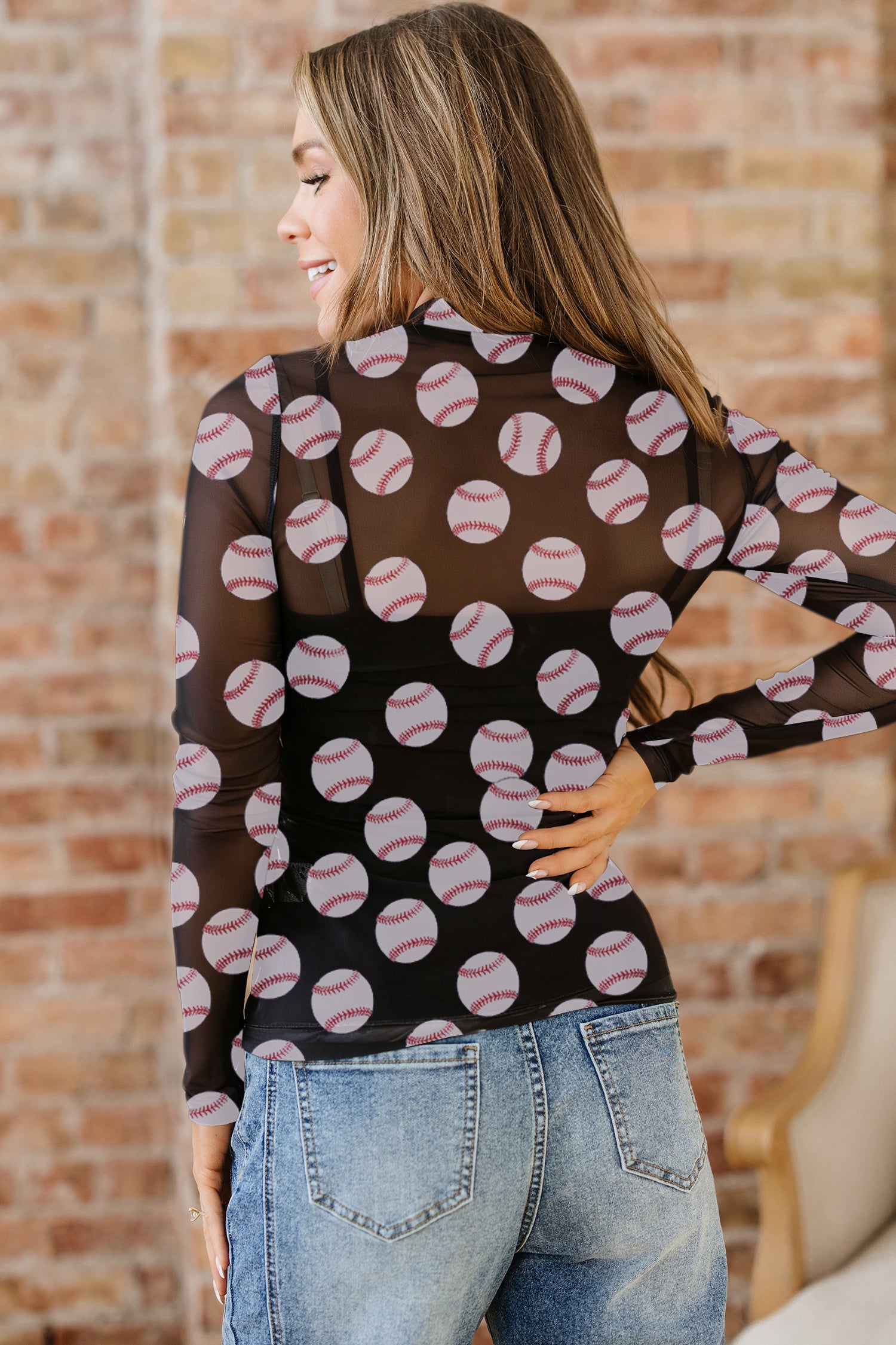 Game Day American Football Mesh Sheer Long Sleeve Top