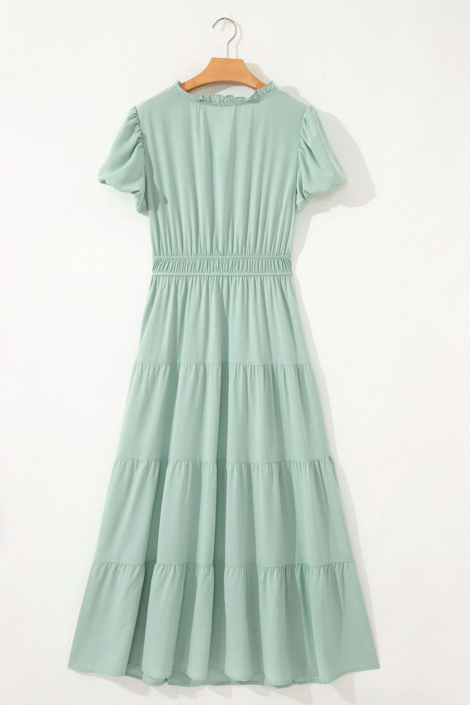 Women's V-Neck Puff Sleeve Tiered Maxi Dress
