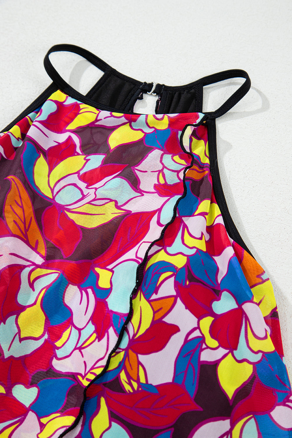 Purple Floral Print O Neck Open Back One Piece Swimsuit BB Fashion Outlet