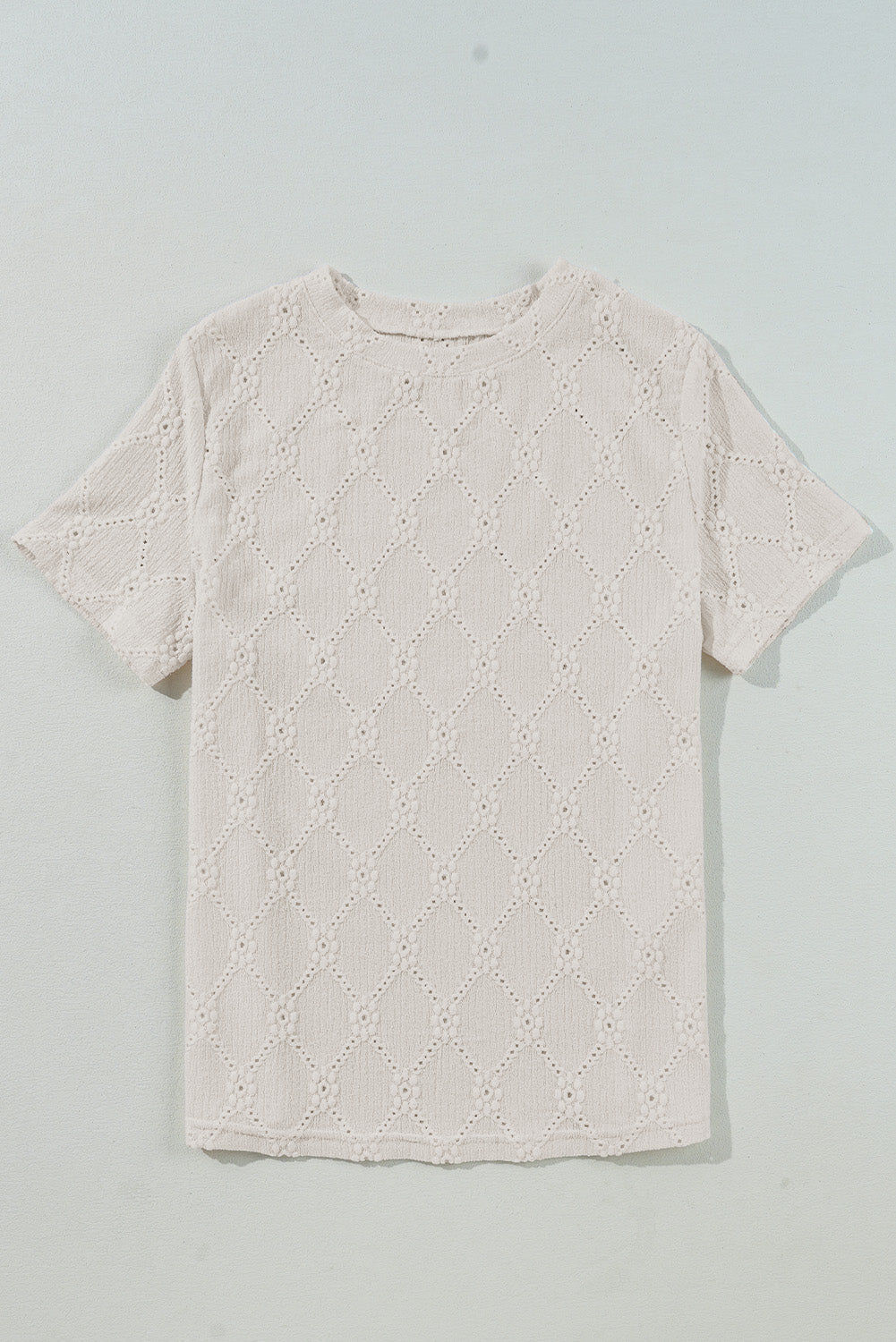 White Geometric Embroidered Slim Fit O Neck T Shirt eAura