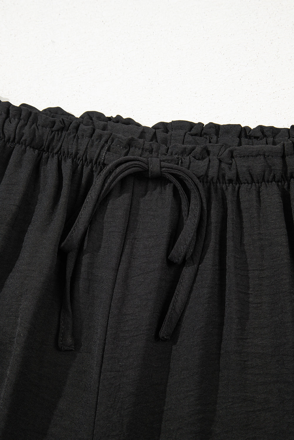 Black Drawstring Frilled Waist Wide Leg Utility Trousers Lightweight eAura