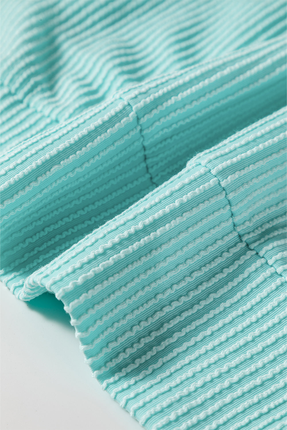 Soft Corded Texture Patchwork Split Neck Long Sleeve Top - eAura