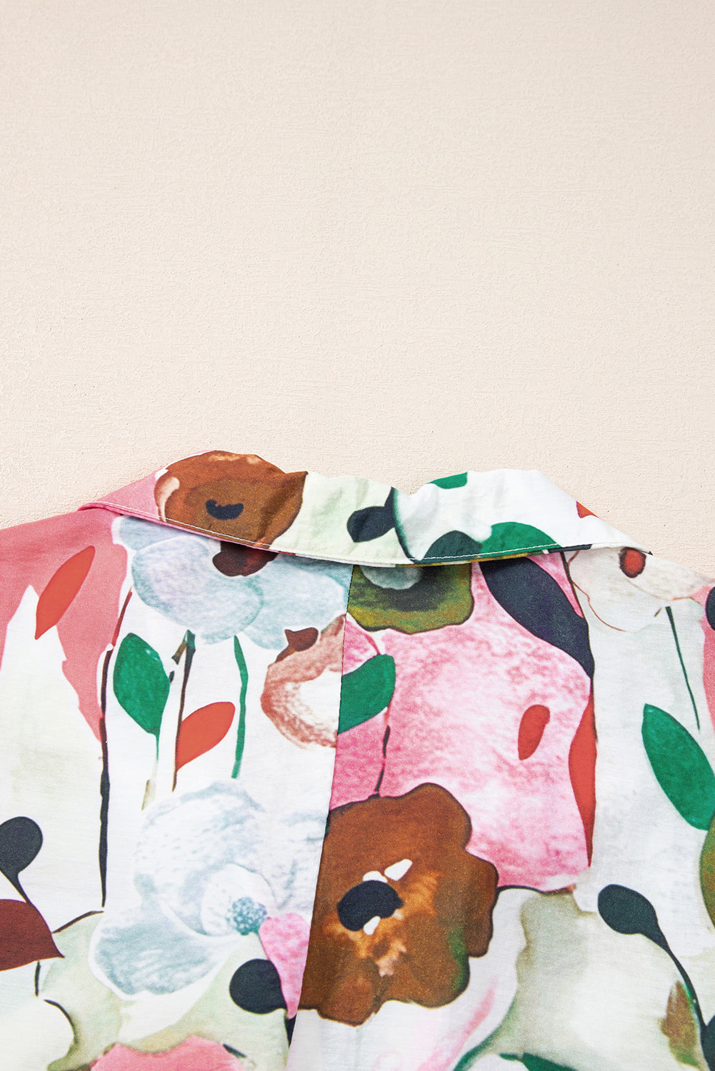Pink Floral Print Slit V Neck Short Sleeve Blouse eAura