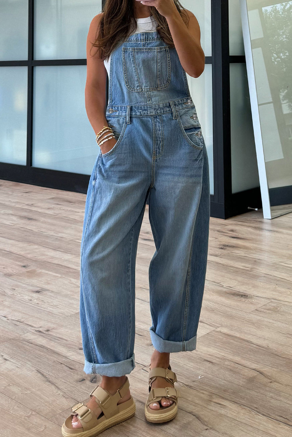 Blue Adjustable Buckle Barrel Denim Overalls Dear-Lover Dropshipping