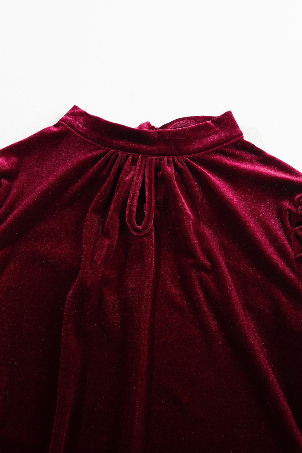 Sky Blue Fiery Mock Neck Puff Sleeve Velvet Blouse Beagle Boutique Fashion Outlet