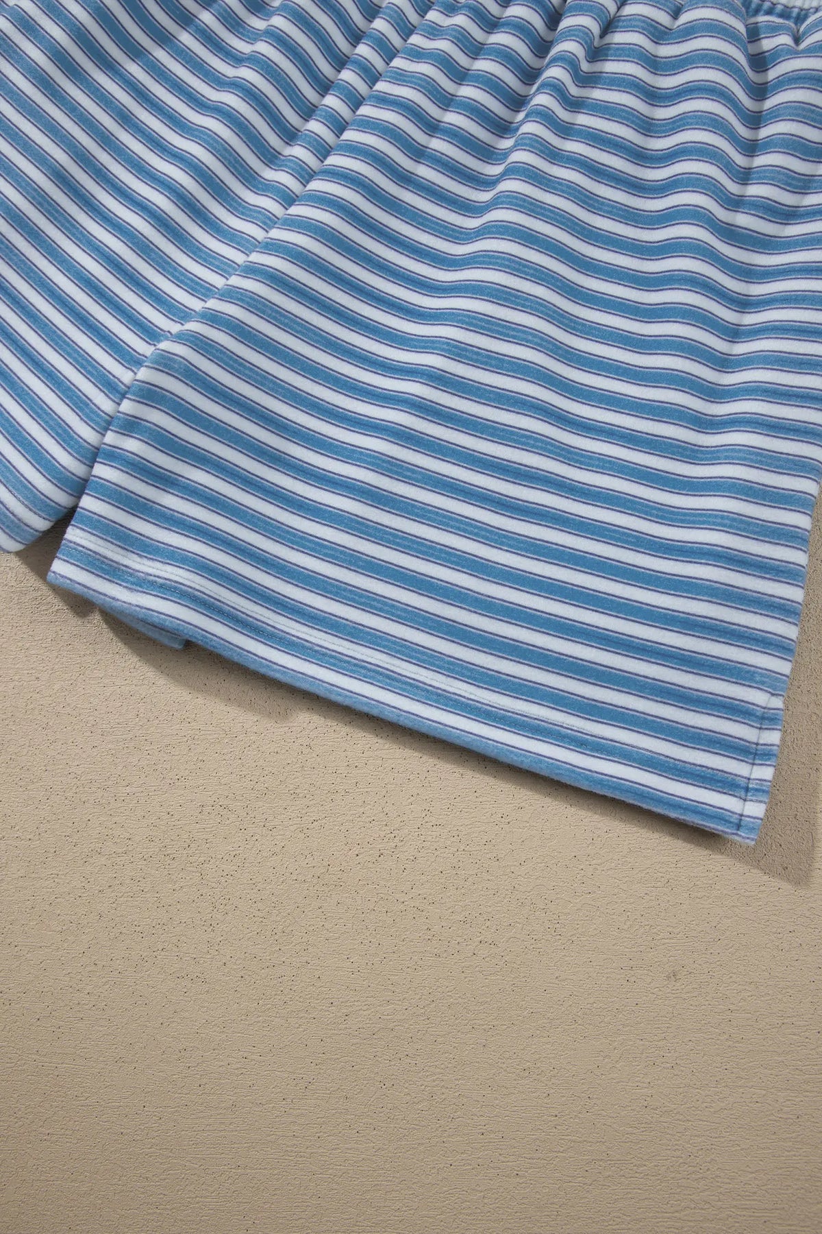 Long Sleeve Oversized Top Pocketed Casual Shorts Two Piece Set – Sky Blue Stripe