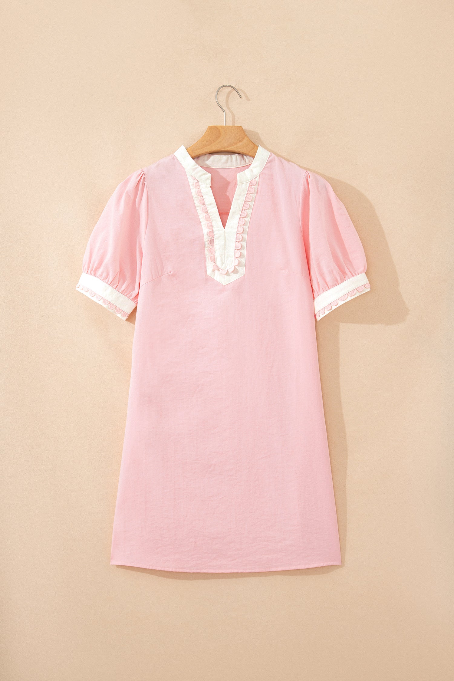 Scallop Colour Block Trim Puff Sleeve Mini Dress