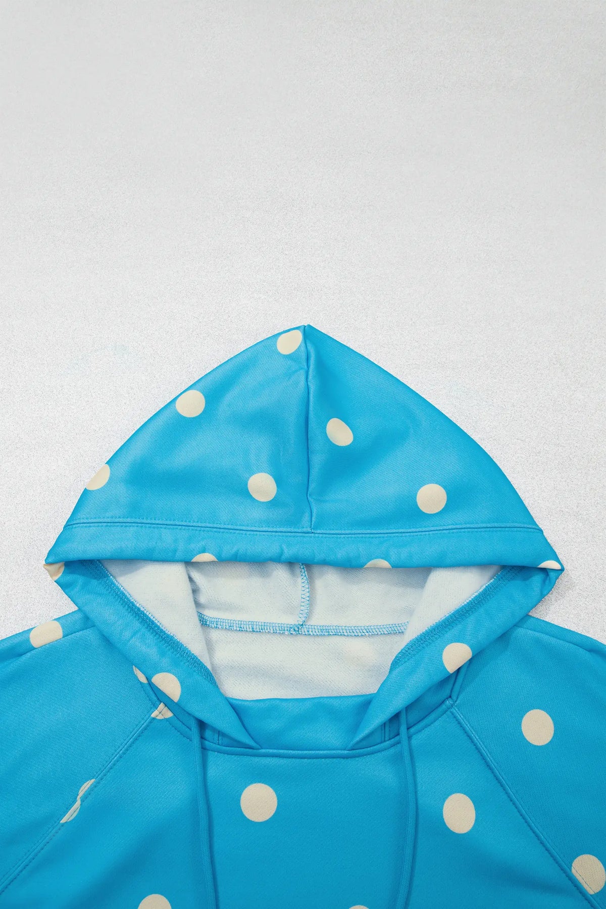 Polka Dot Hooded Drawstring Long Sleeve Plus Size Set – Blue