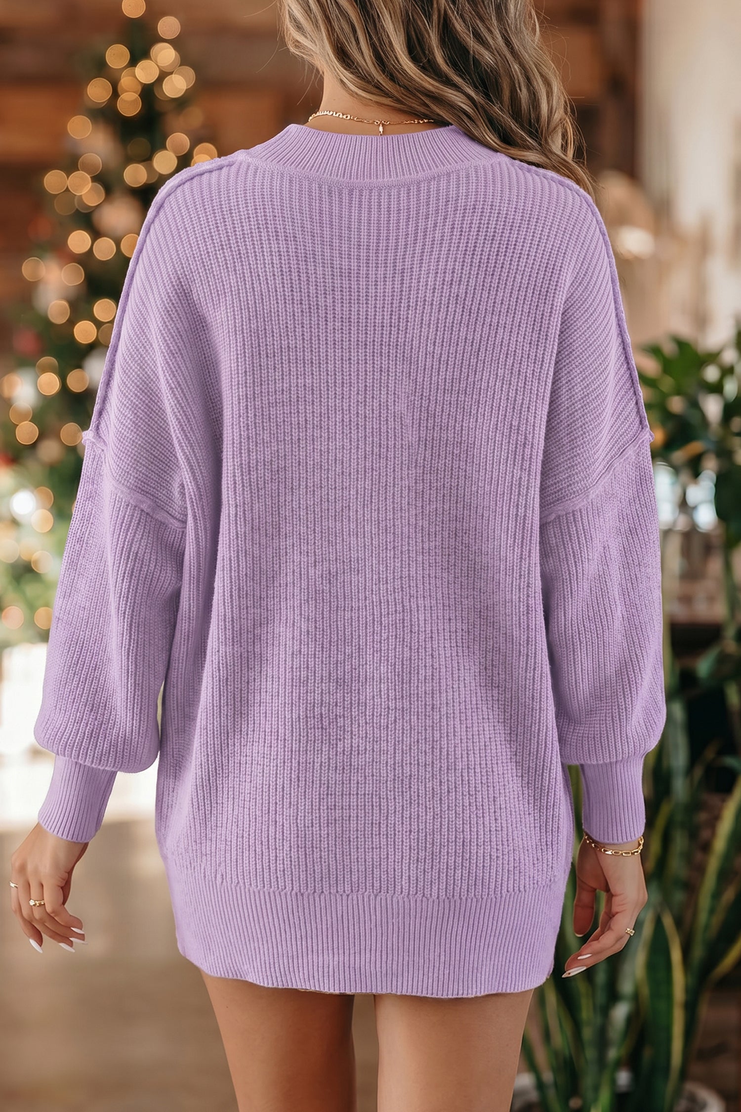 Long Sleeve Ribbed Knit Stand Neck Regular Fit Sweater – Chestnut