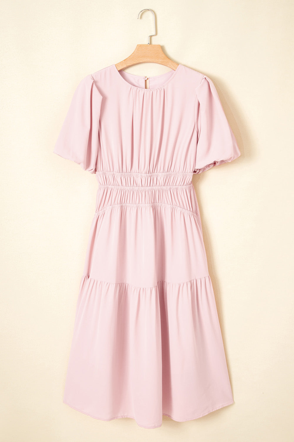 Puff Sleeve High Waist Flowy Chiffon Lined Midi Dress
