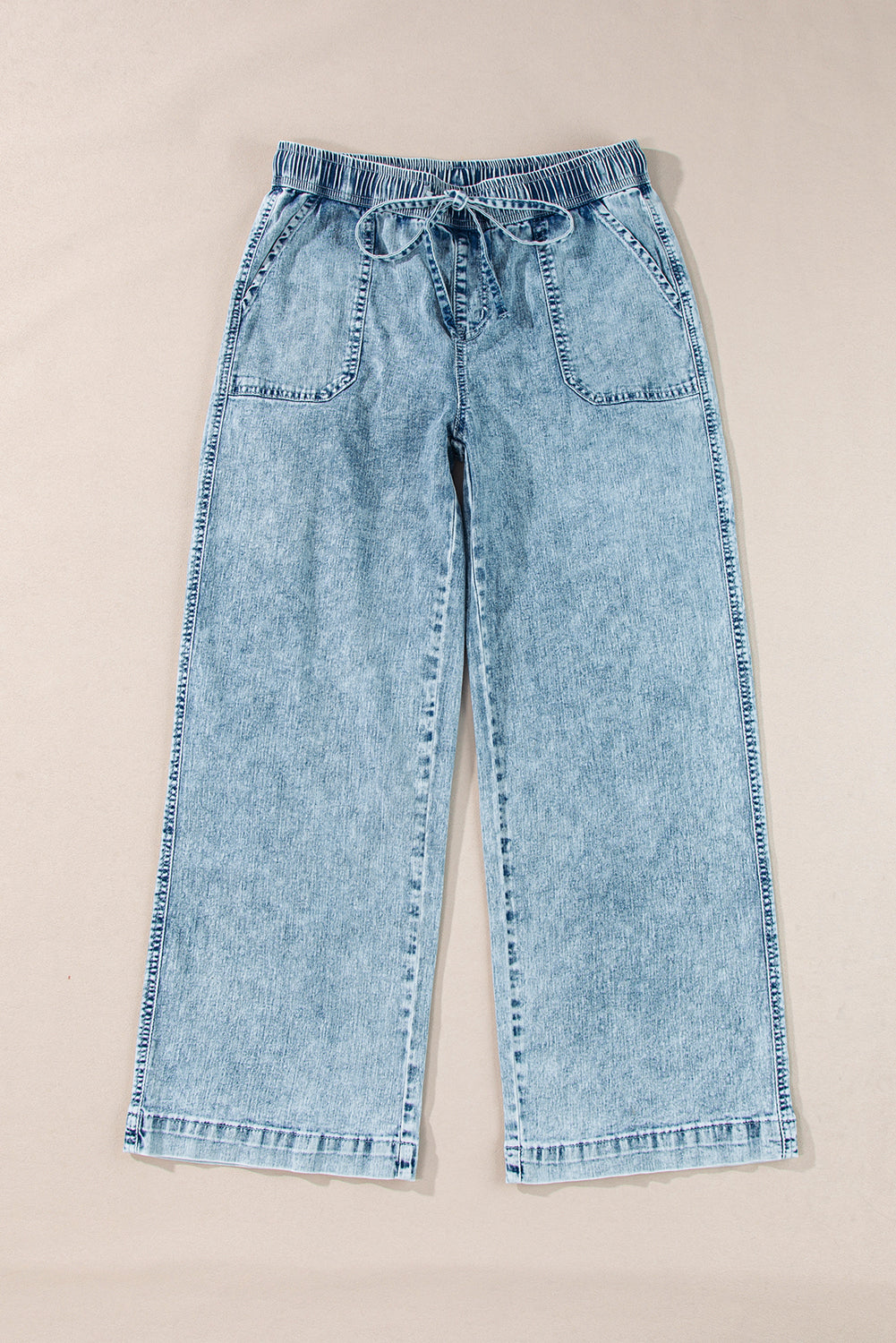 Myosotis Mineral Wash Drawstring Waist Loose Straight Denim Trousers Beagle Boutique Fashion Outlet
