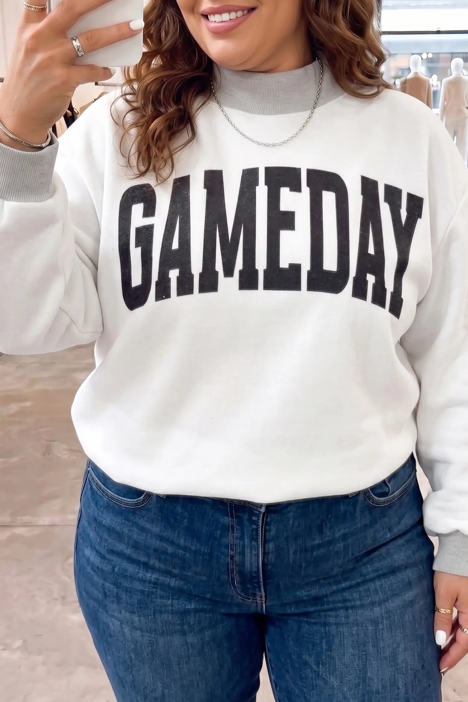 GAME DAY/ FOOTBALL Letter Print Reversible Plus Size Sweatshirt – Light Grey