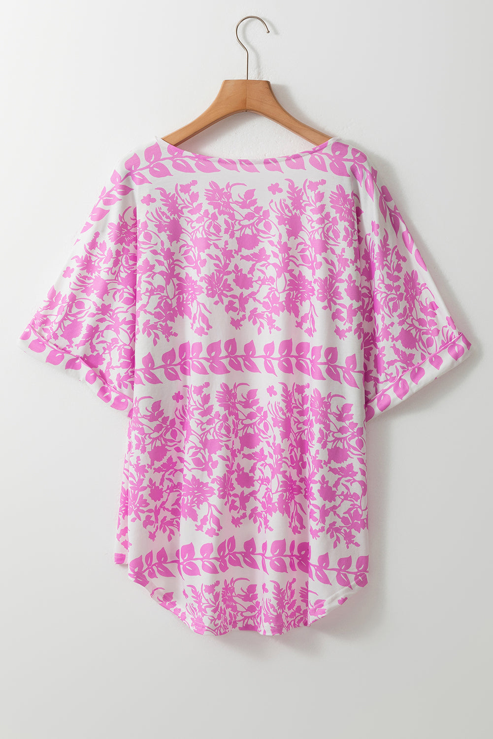 White Floral Printed Curved Hem Plus Size T Shirt BB Fashion Outlet