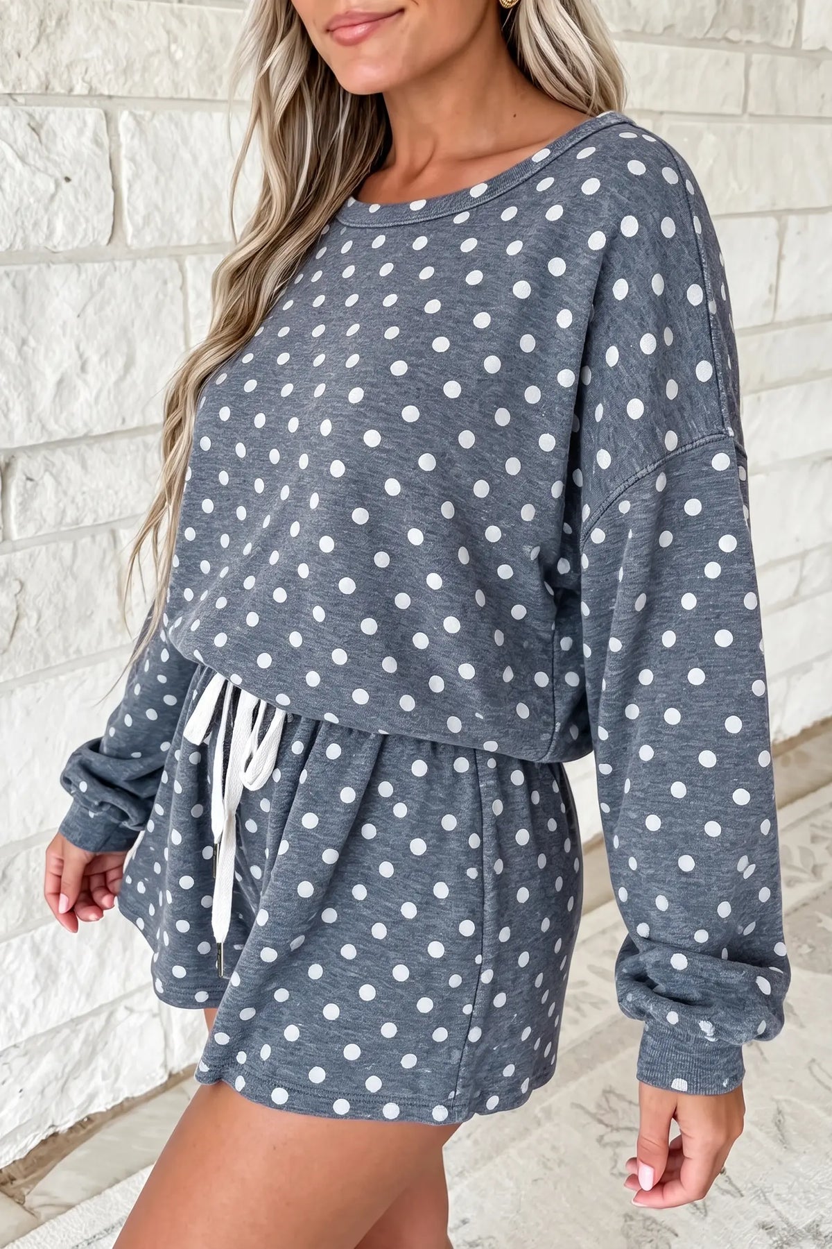 Co-ord Short Set Long Sleeve Top & Drawstring Shorts