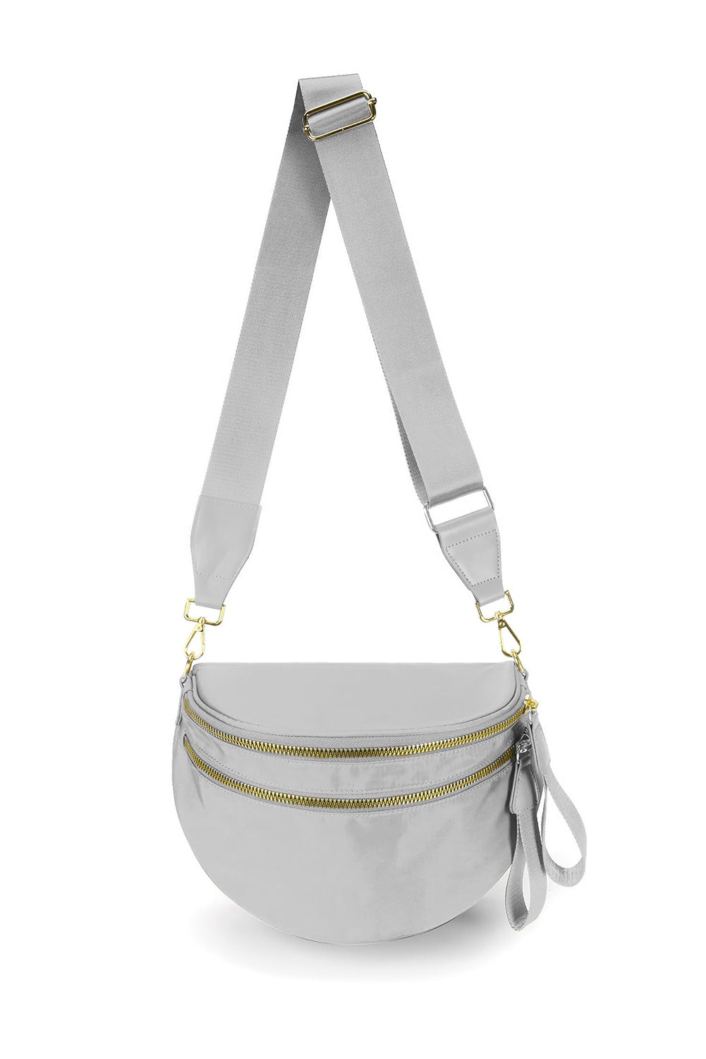 Camel Double Zip Crescent Shape Adjustable Sling Bag