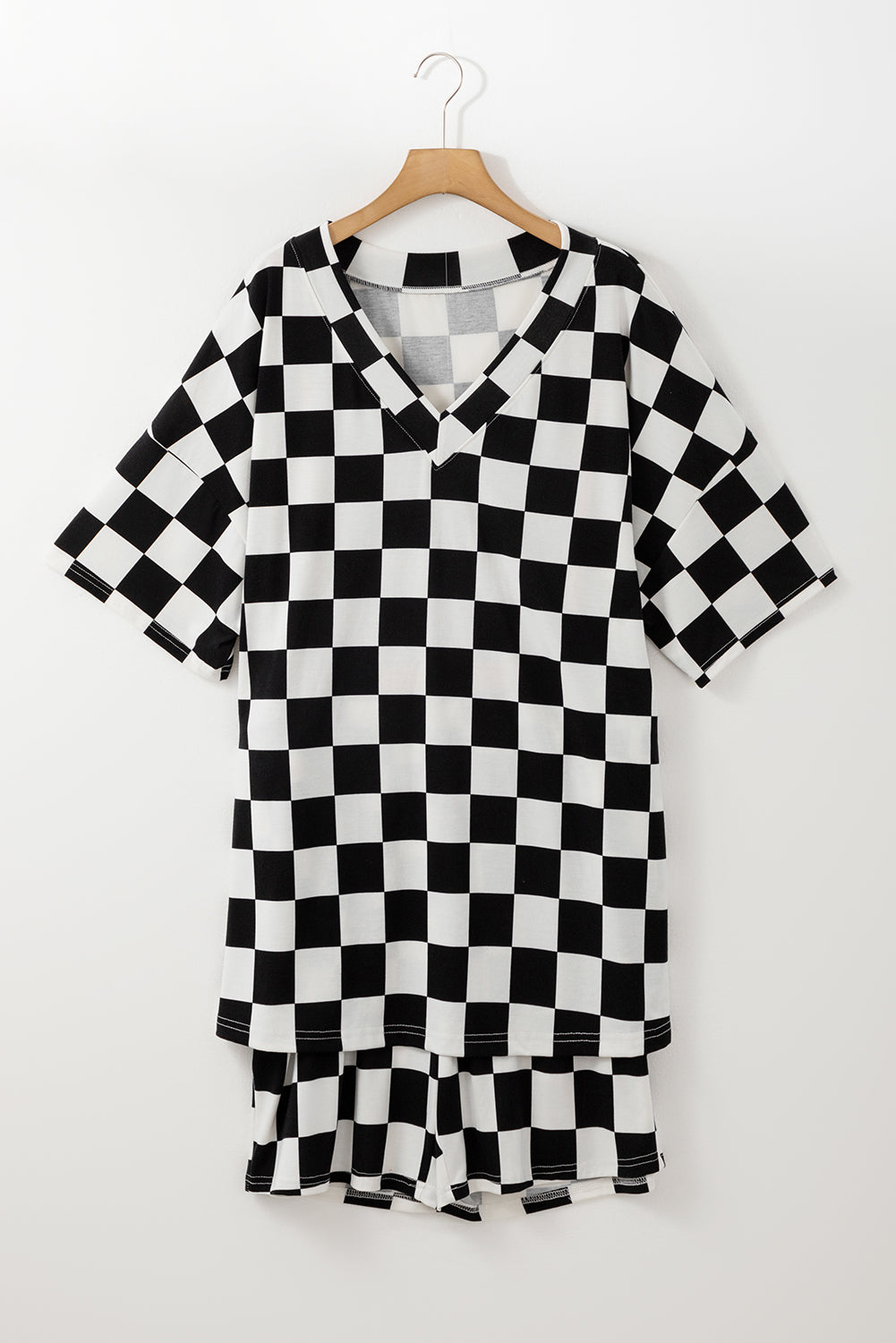Black Checkered Pattern Tee and Shorts Plus Size Two Piece Set BB Fashion Outlet