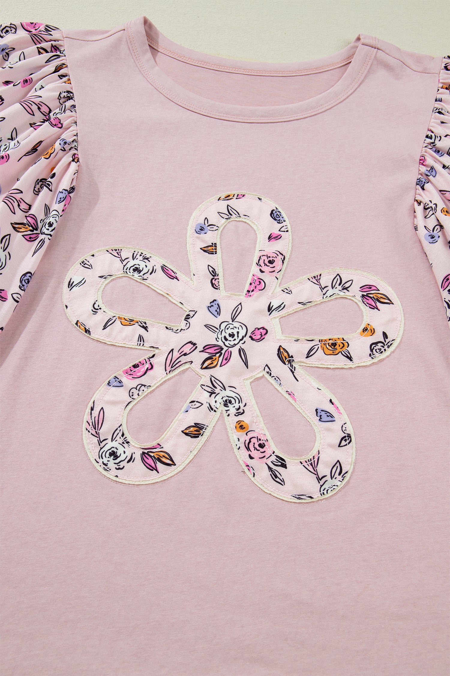 Floral Patchwork Flowy Half Sleeve Blouse – Pink