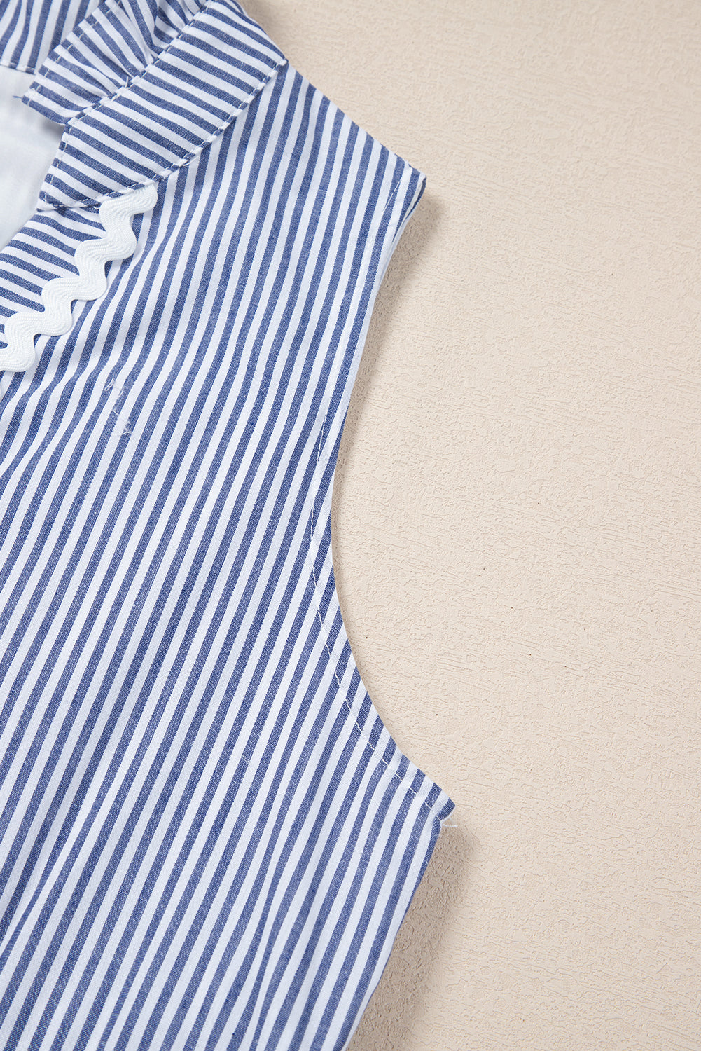 Blue Stripe Sleeveless Notched V Neck Contrast Ric Rac Mini Dress eAura