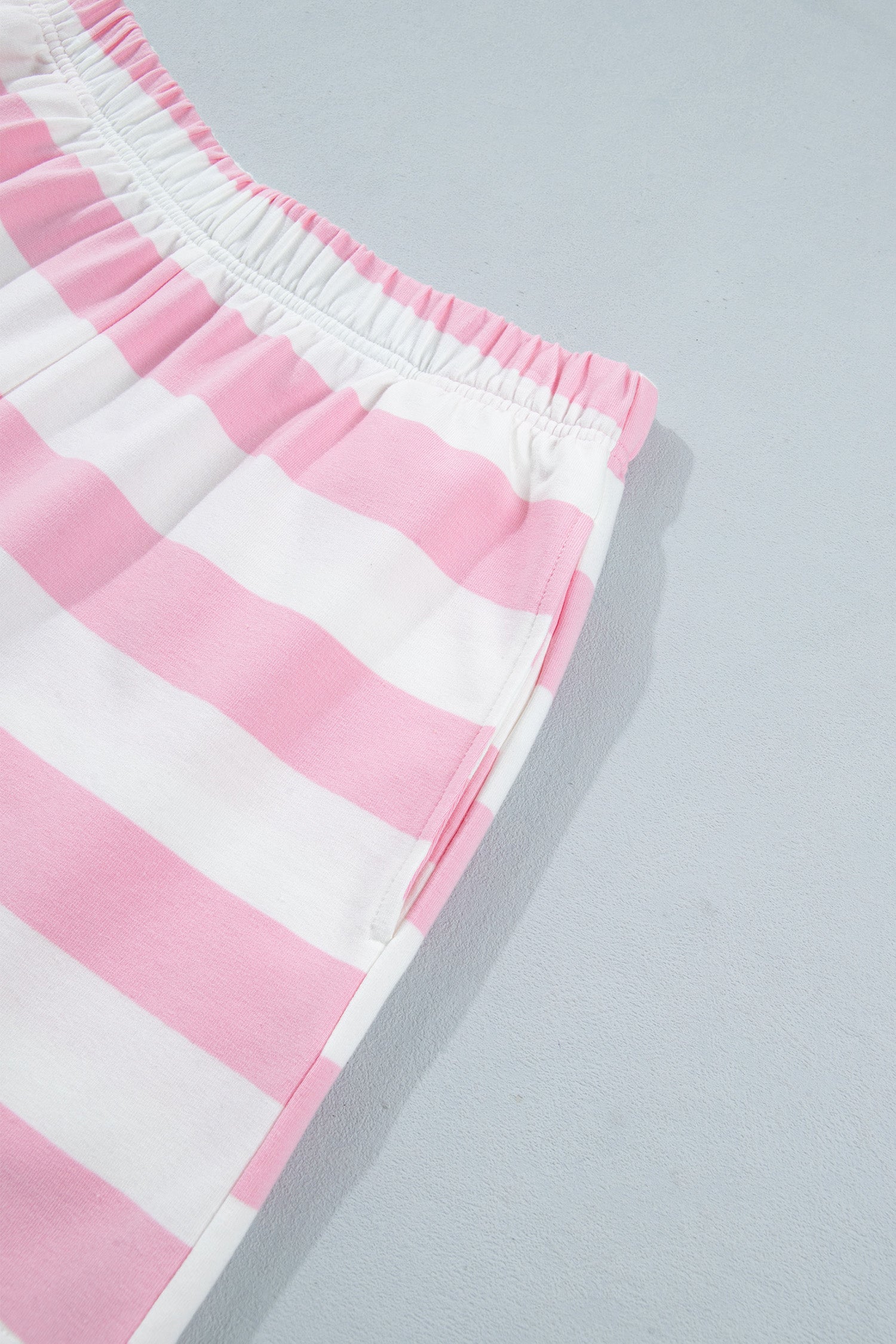 Patchwork Zipper Pullover Elastic Waist Shorts 2pcs Set – Pink Stripe