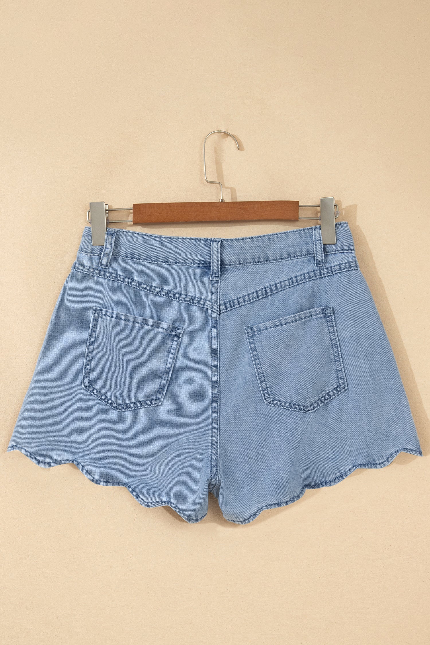 Myosotis Scalloped Hem Casual Denim Shorts