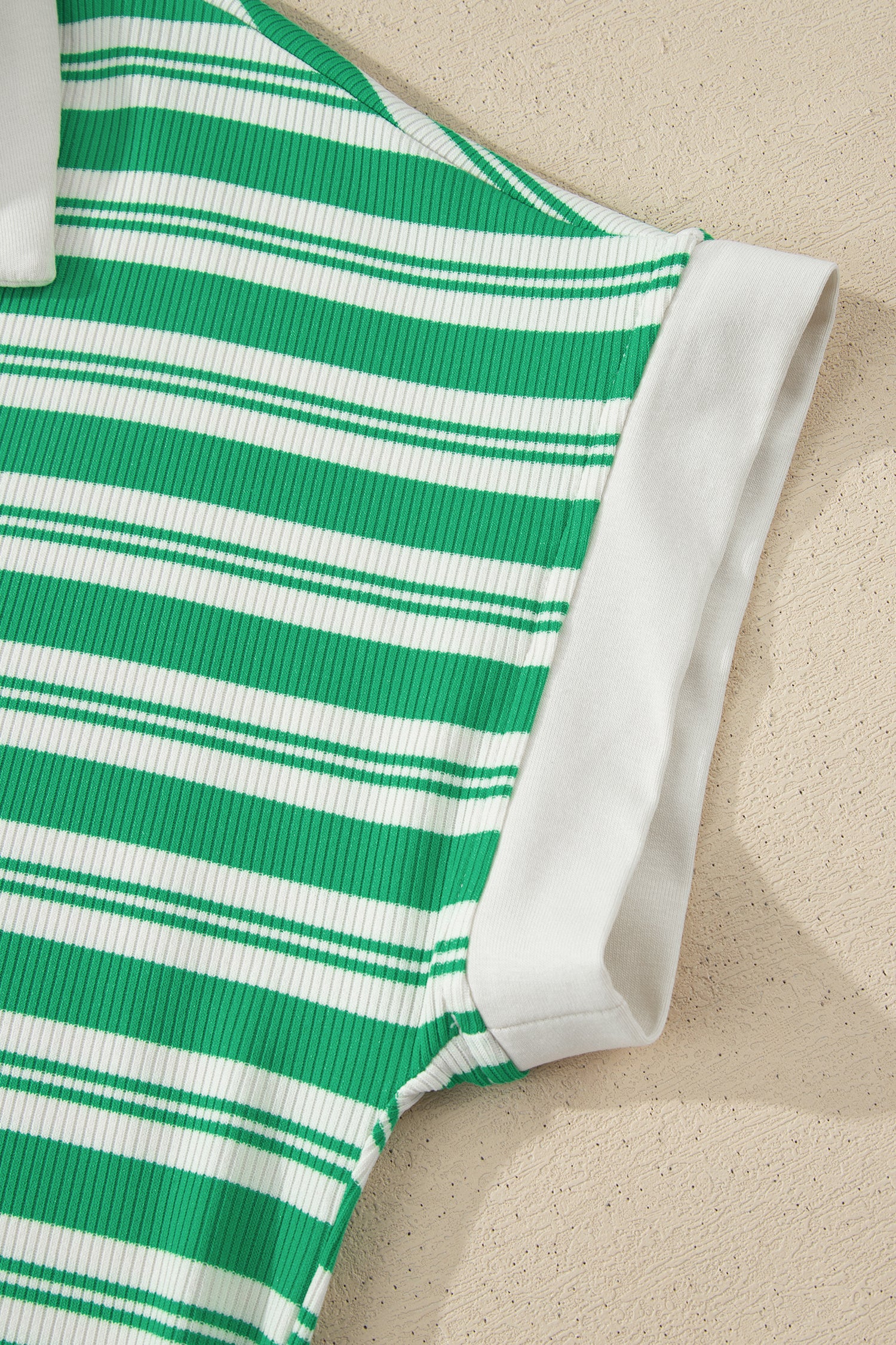 Stripe Collared V-Neck Short Sleeve T-Shirt Midi Dress with Pockets