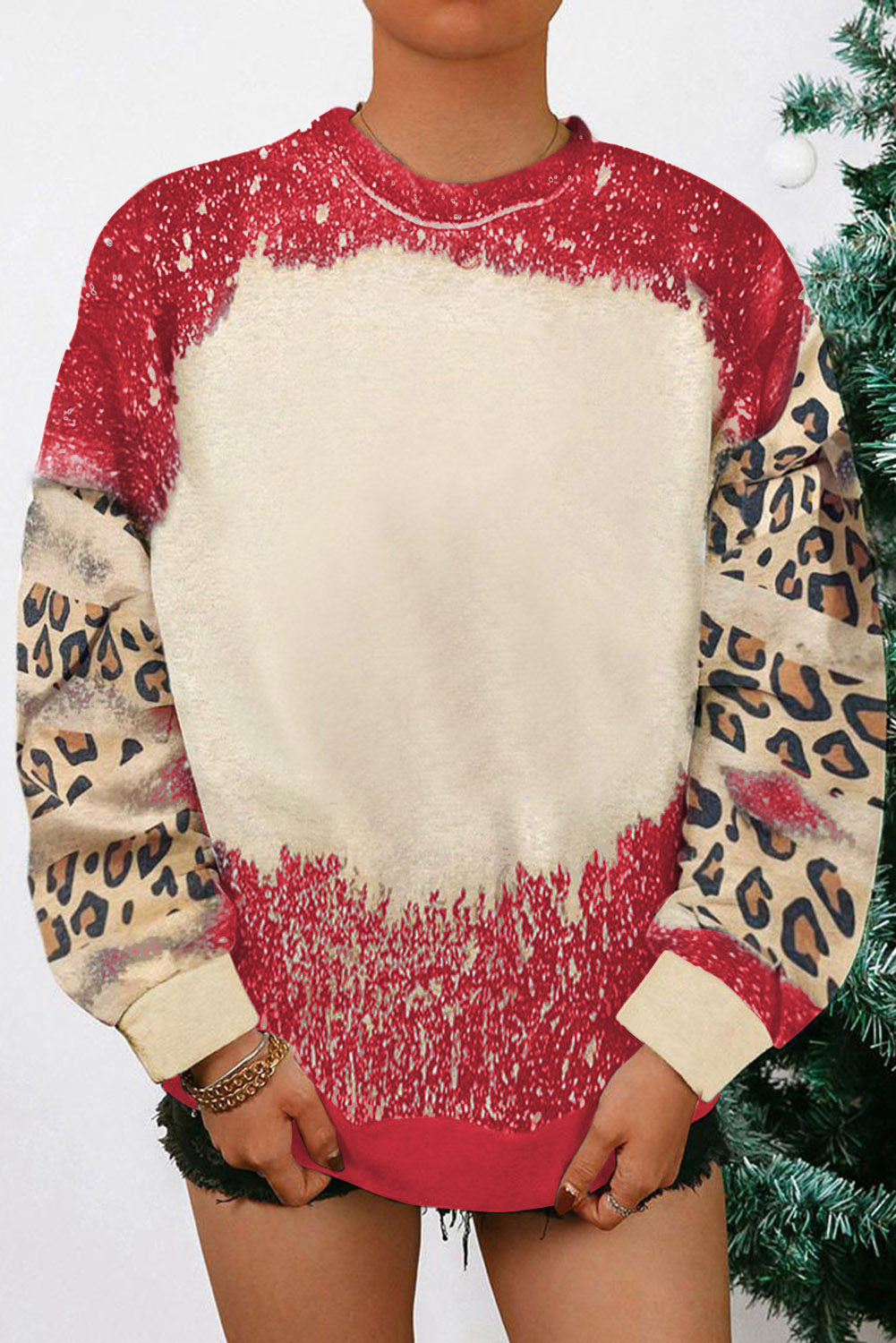Fiery Red Tie Dye Leopard Drop Shoulder Sweatshirt eAura