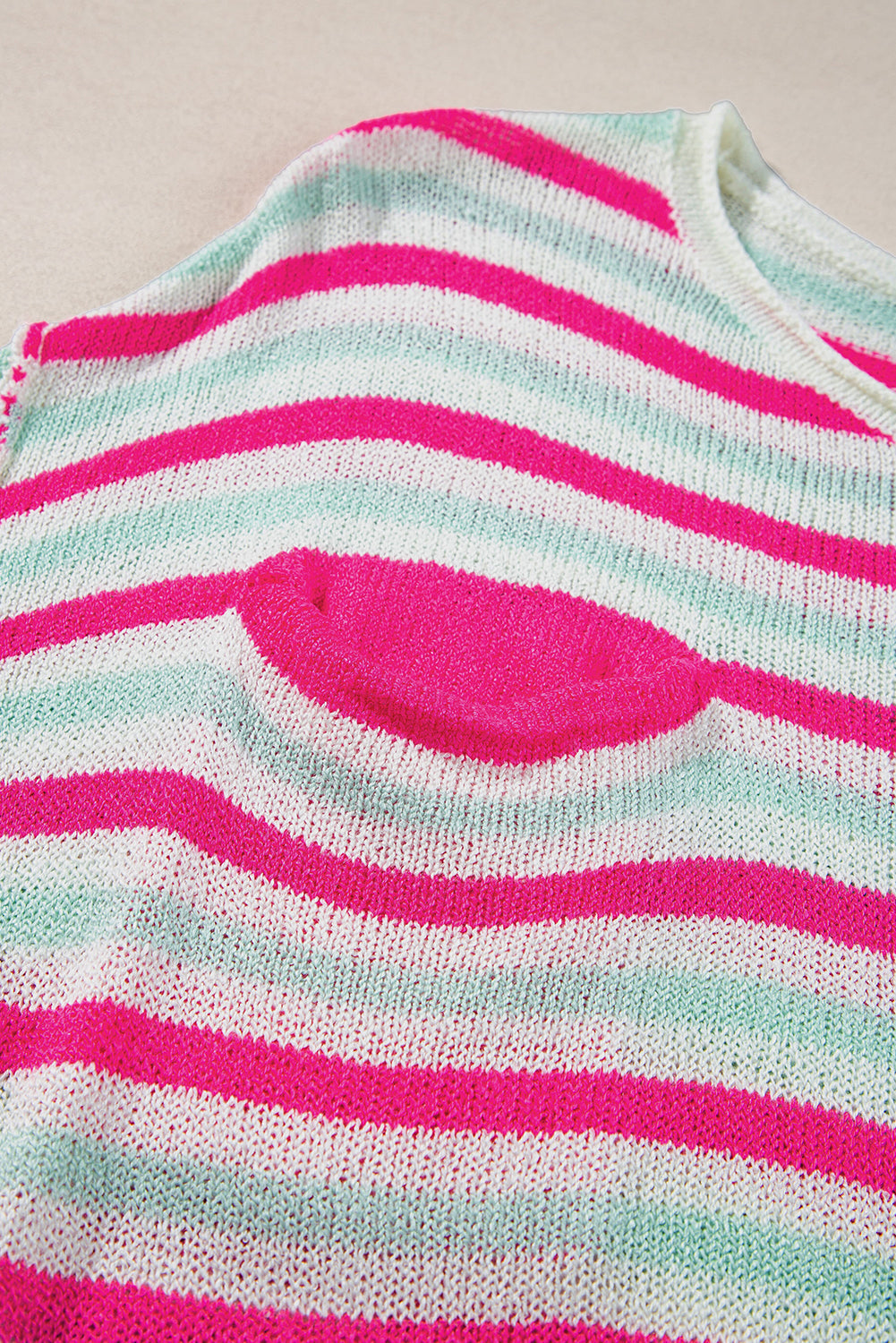 Rose Stripe Oversized Drop Shoulder Sweater with Pocket eAura
