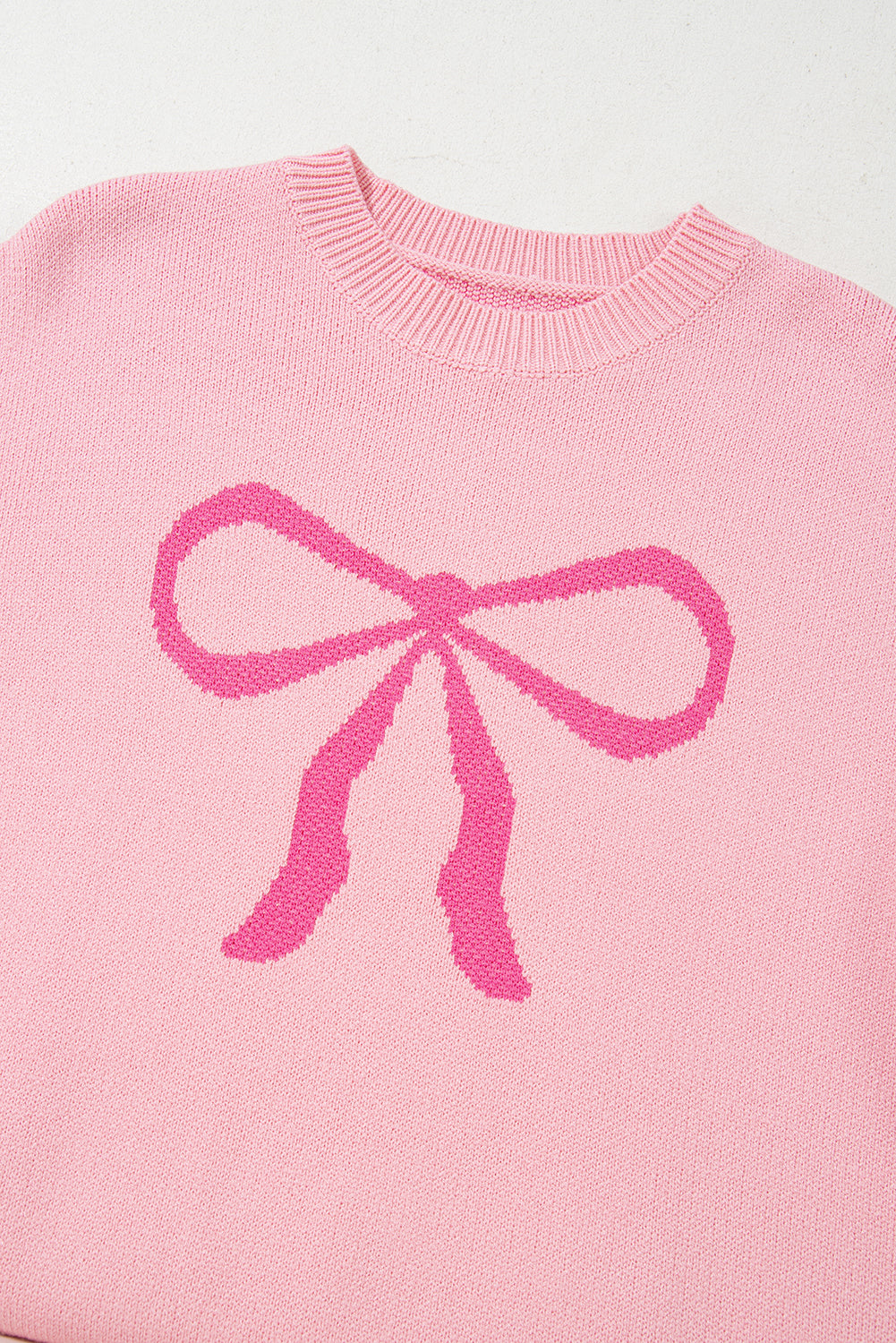 Pink Bow Graphic Drop Shoulder Round Neck Sweater eAura
