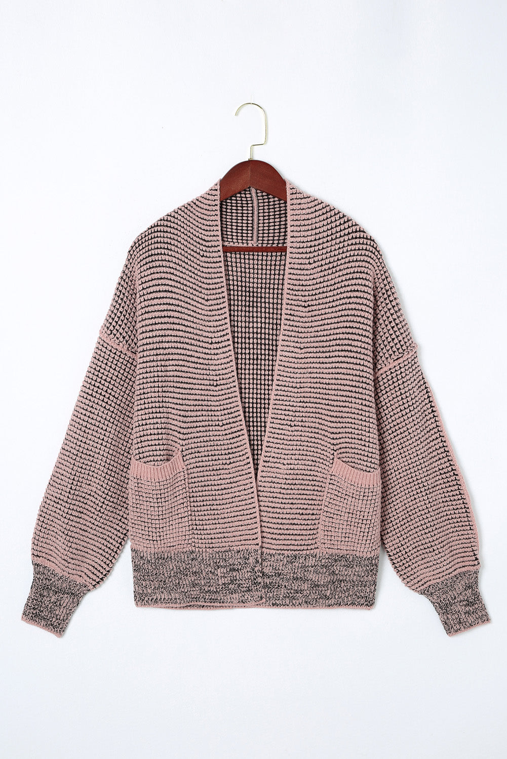 Brown Chunky Waffle Knit Oversized Collar Cardigan eAura